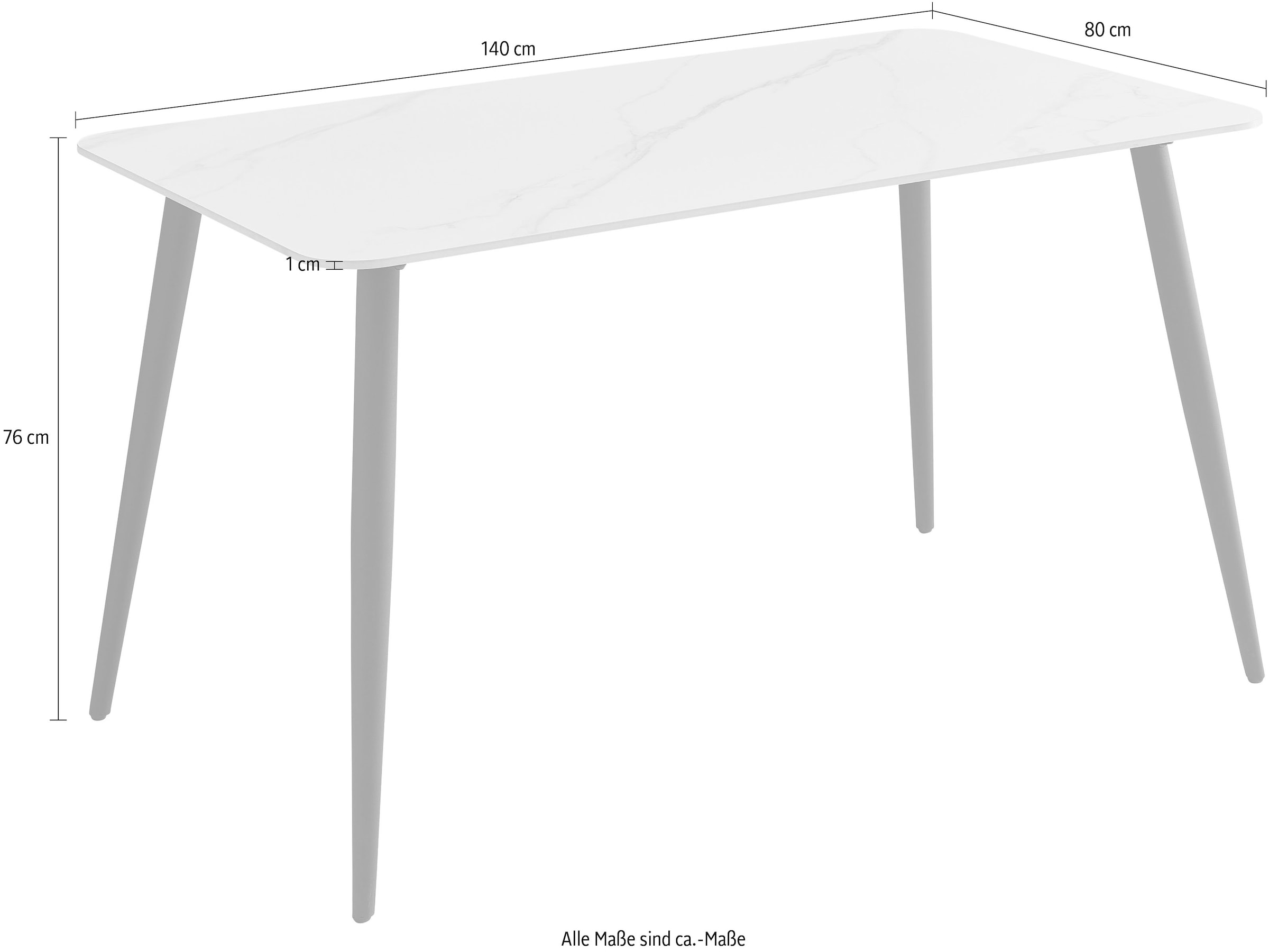 Stolkom Esstisch »Cody Esszimmertisch Keramik, Weiss marmoriert, BxHxT 140x76x80 cm«, Keramikoberfläche weiss marmoriert, 4-Fuss Gestell Schwarz matt