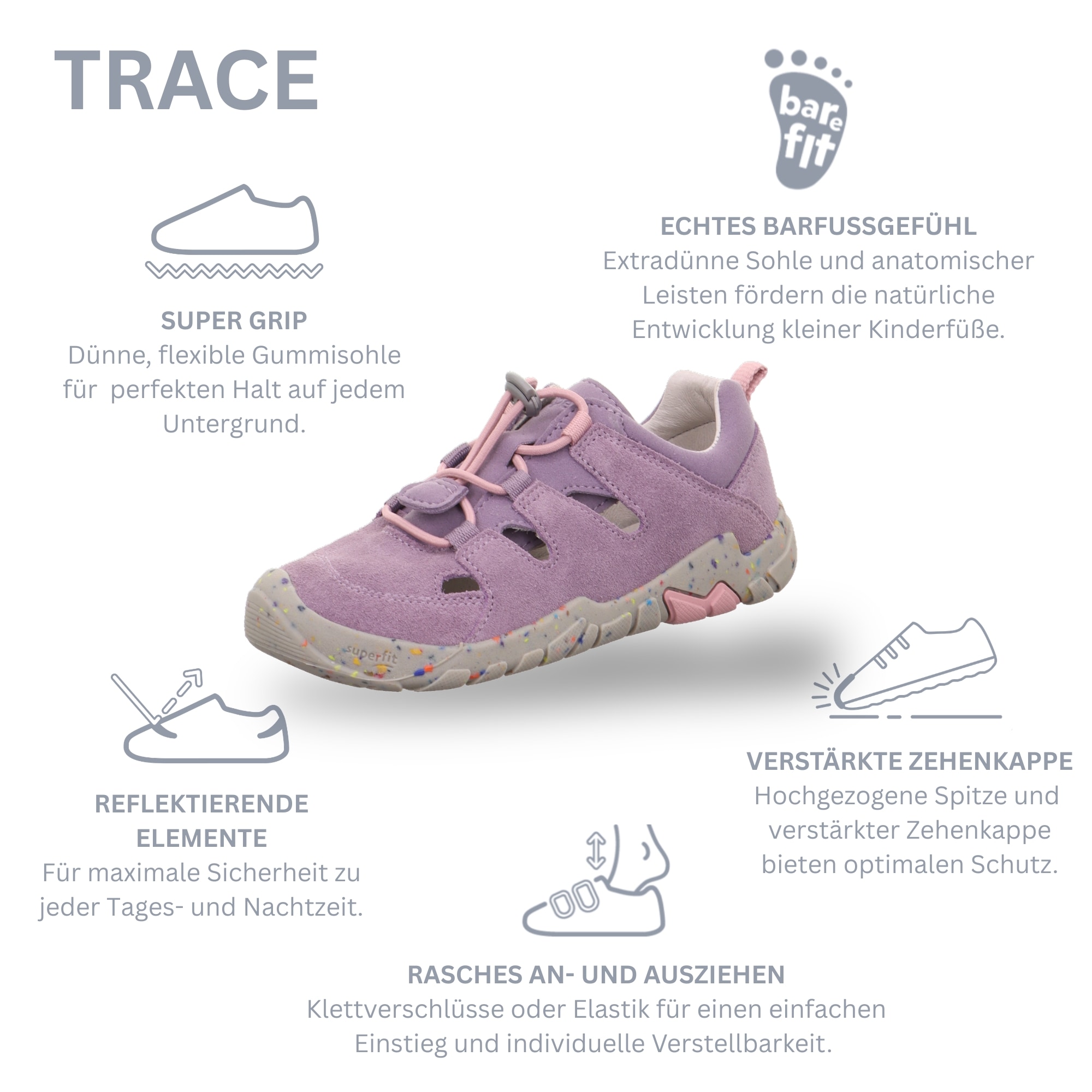 Superfit Slip-On Sneaker »TRACE WMS: mittel«  Sandale, mit Schnellverschluss, Grössenschablone zum Download