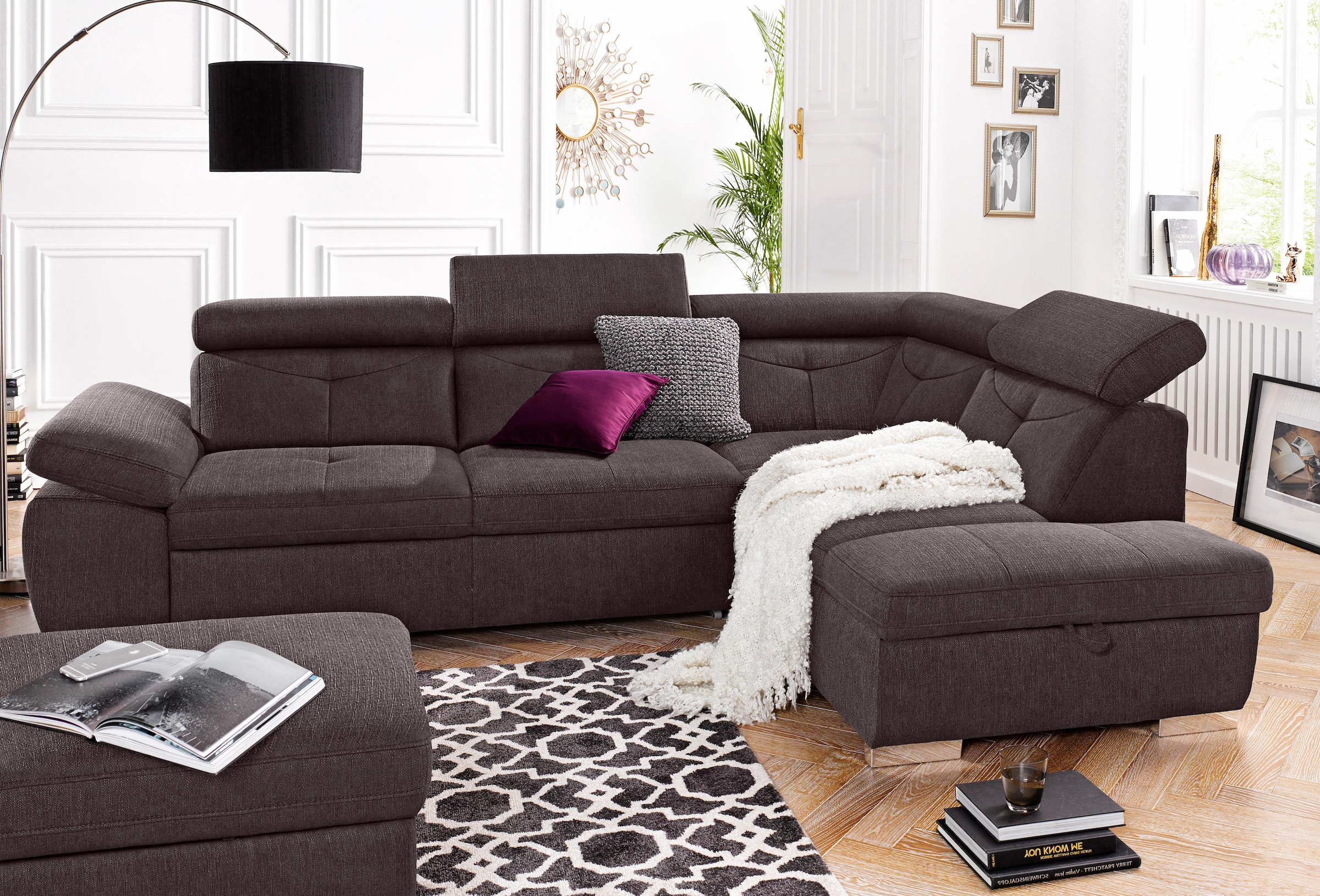 exxpo - sofa fashion Ecksofa »Spring, super bequem und komfortabel mit Armteil- und Kopfteilfunktion« wahlweise mit Bettfunktion und Bettkasten, L-Form