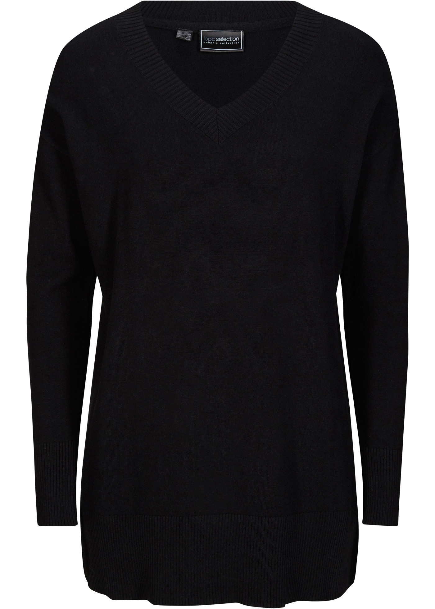 bonprix Longpullover »Long-Pullover« Long-Pullover mit V-Ausschnitt und Seitenschlitzen