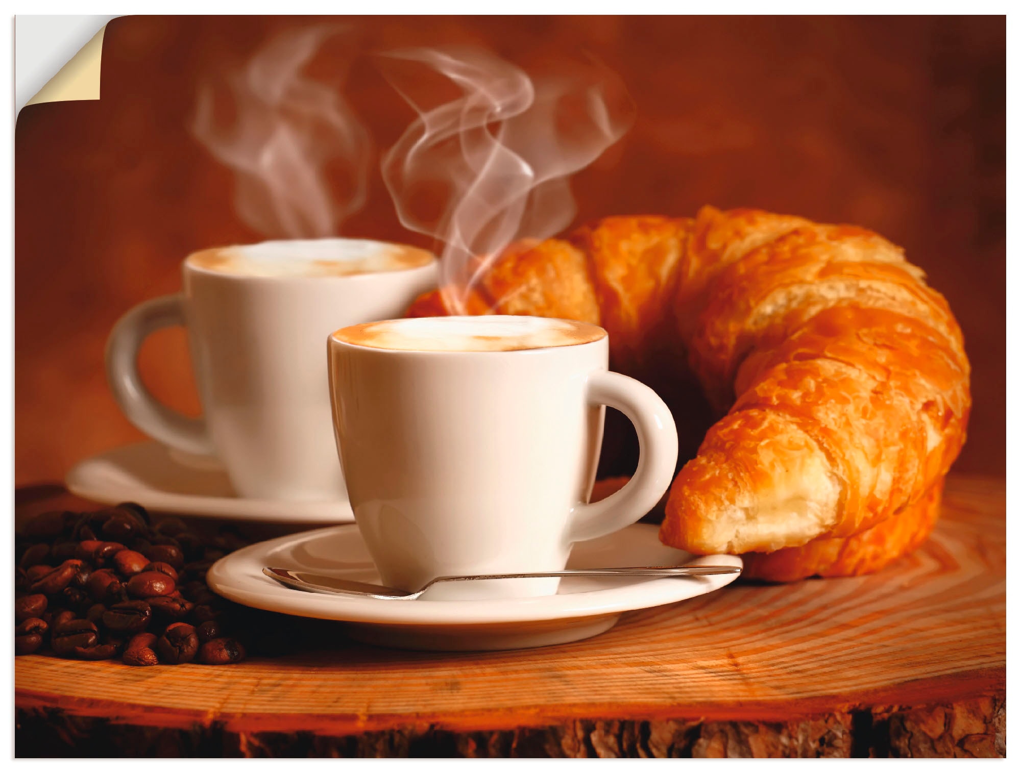 Artland Wandbild »Dampfender Poster und Cappuccino (1 St.), Croissant«, jetzt in als Leinwandbild, Alubild, Getränke, oder Grössen kaufen Wandaufkleber versch