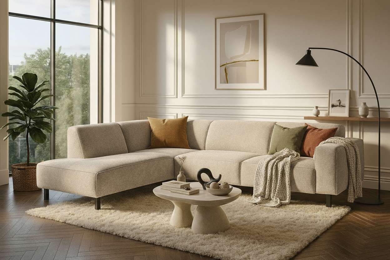 Image of Home affaire Ecksofa "LORCAN mit Holzfuss, Breite 275 cm, weiches Sitzgefühl" Massivholzfüsse, Chenille und Bouclé -Bezüge