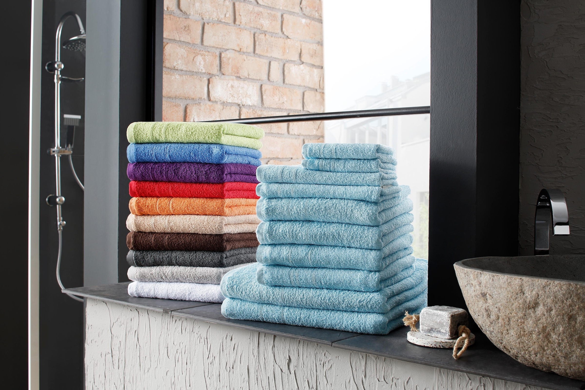my home Handtuch Set »Inga«, Set, 10 tlg., Walkfrottee, Handtücher mit  feiner Bordüre, Handtuchset aus 100% Baumwolle günstig kaufen