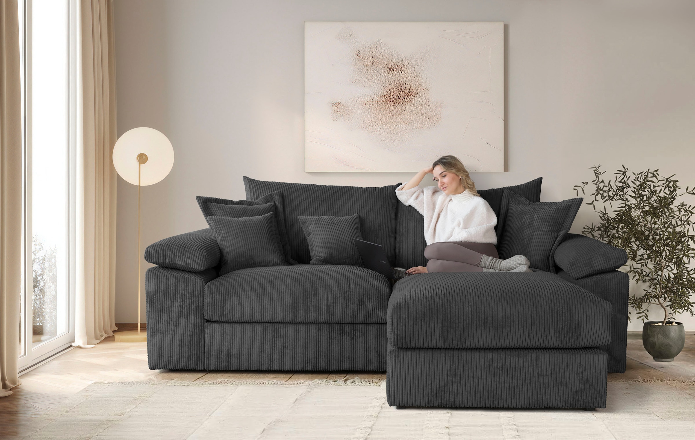 Image of Home affaire Ecksofa "Soft&Cosy XL L-Form, B: 246 cm - OTTO. Verlässliche Qualität." Mega-Sofa, Cord oder Chenille-Struktur, mit Federkern & 4 Zierkissen