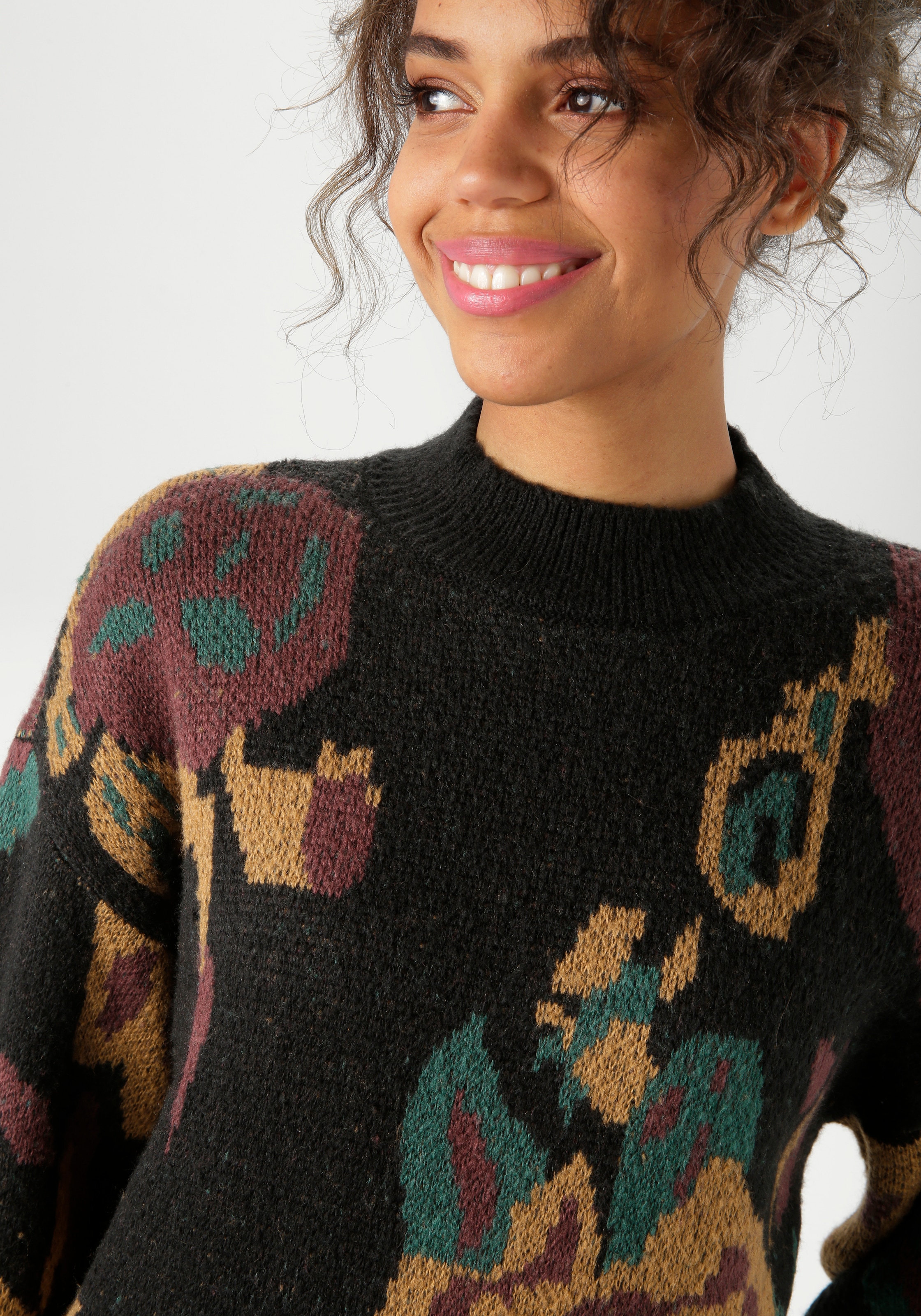 Aniston CASUAL Strickpullover, mit grossflächigen, eingestrickten Blüten - NEUE KOLLEKTION