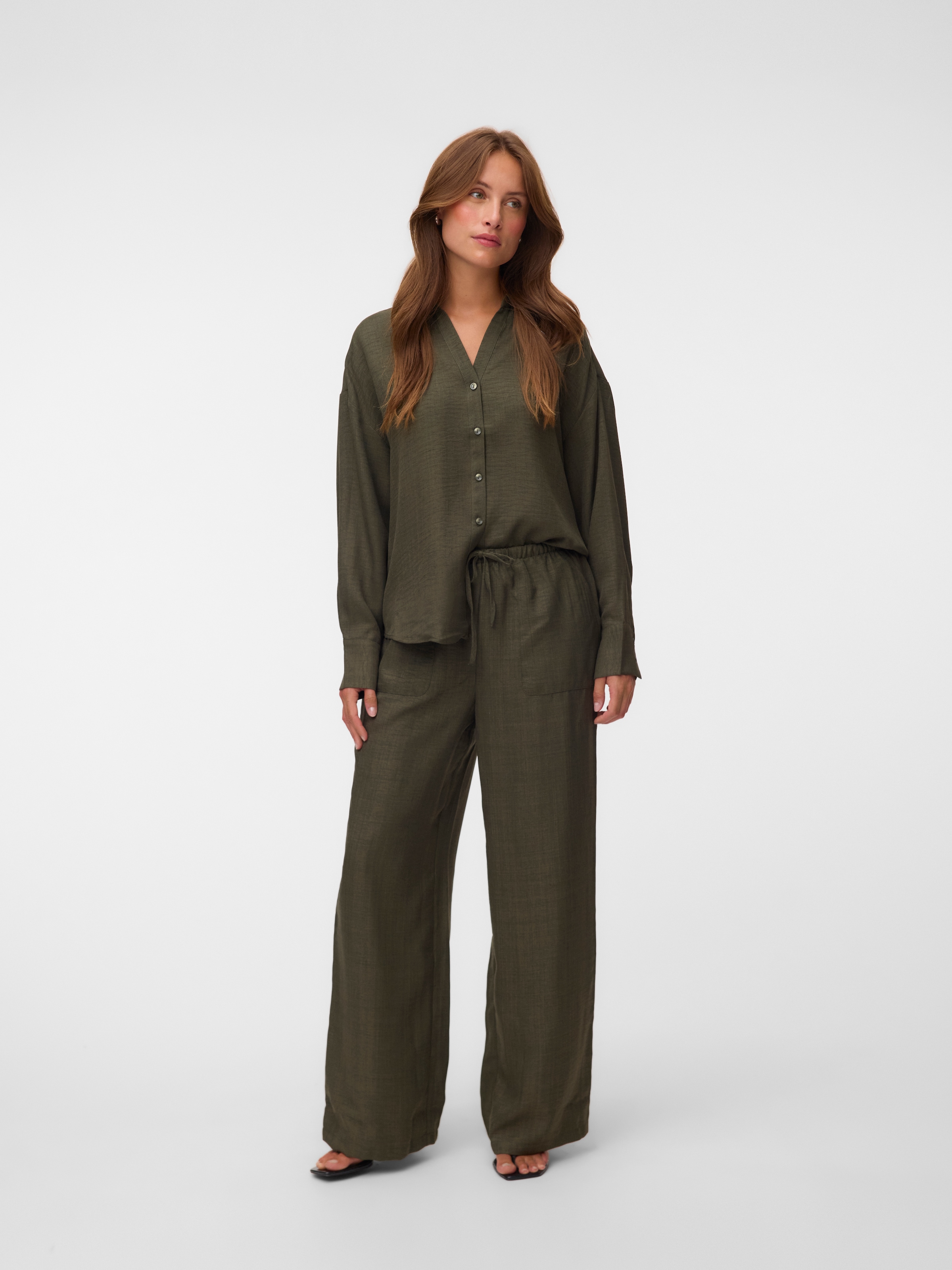 Vero Moda Langarmbluse »VMMELANEY QUEENY LS SHIRT WVN NOOS« Kunstfaser, loose fit