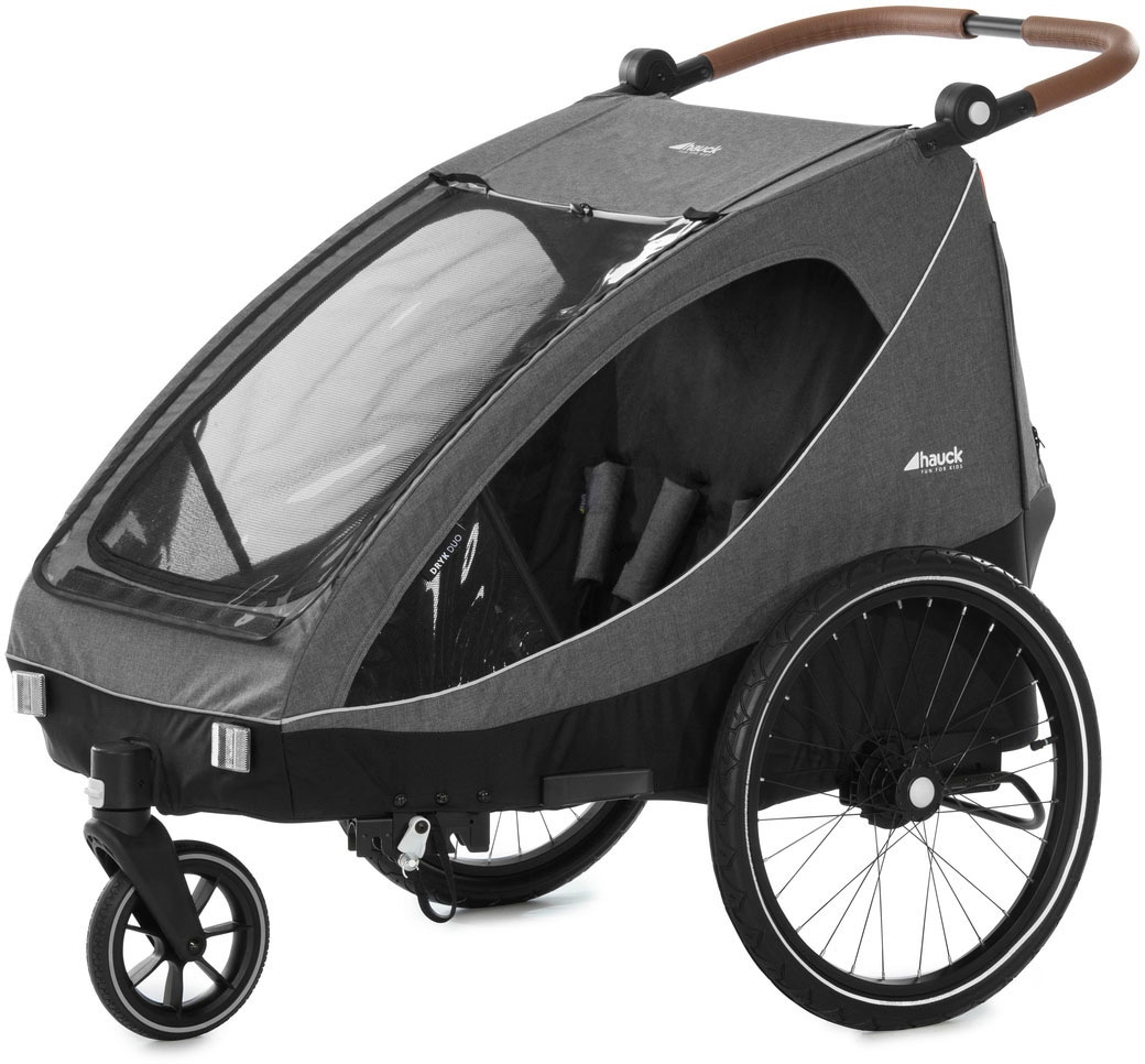 Hauck Fahrradkinderanhänger »2in1 Bike Trailer und Buggy Dryk Duo, melange grey« für 2 Kinder; inklusive Deichsel