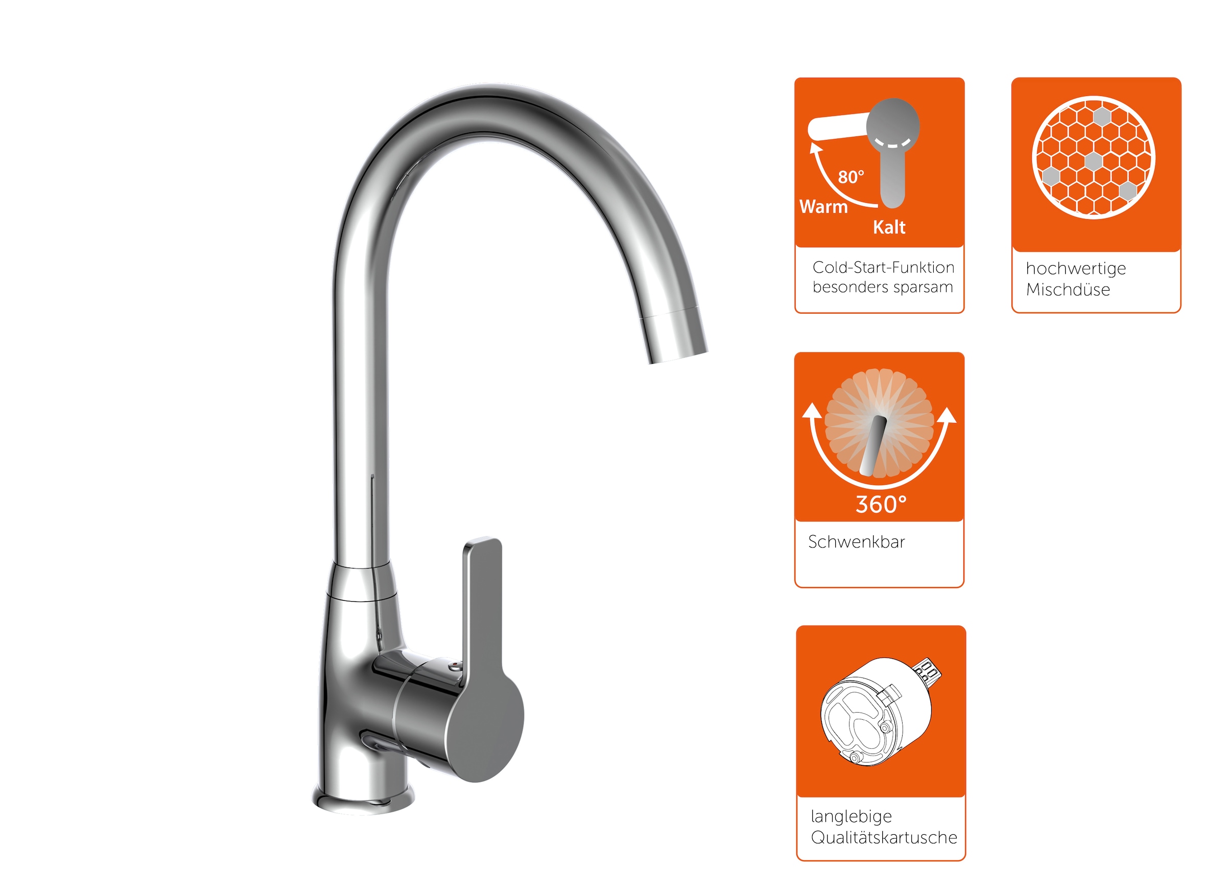 Eisl Robinet d'évier »DIZIANI« fonction Cold-Start / pivotant à 360°
