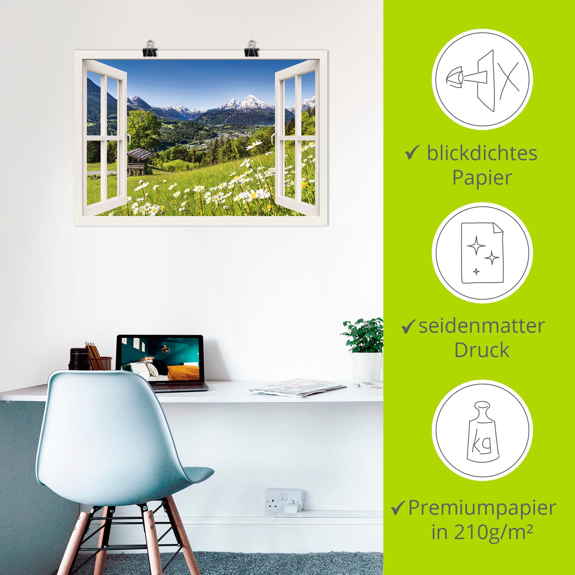 Artland Wandbild »Fensterblick Bayerischen Alpen« Berge 1 Stk. tlg. als Leinwandbild, Poster in verschied. Grössen