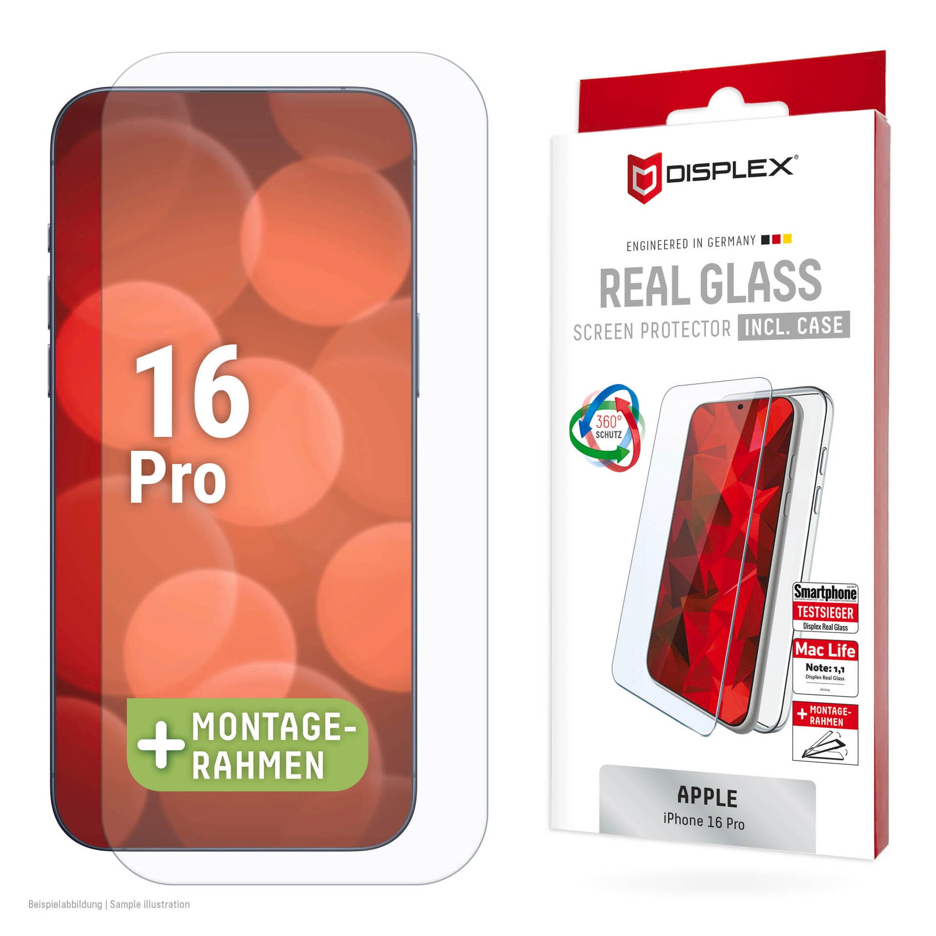 Image of Displex Displayschutzglas "Real Glass Screen Protection + Case" für Apple iPhone 16 Pro Displayschutzfolie, Schutzfolie, Bildschirmschutz, kratz- & stossfest