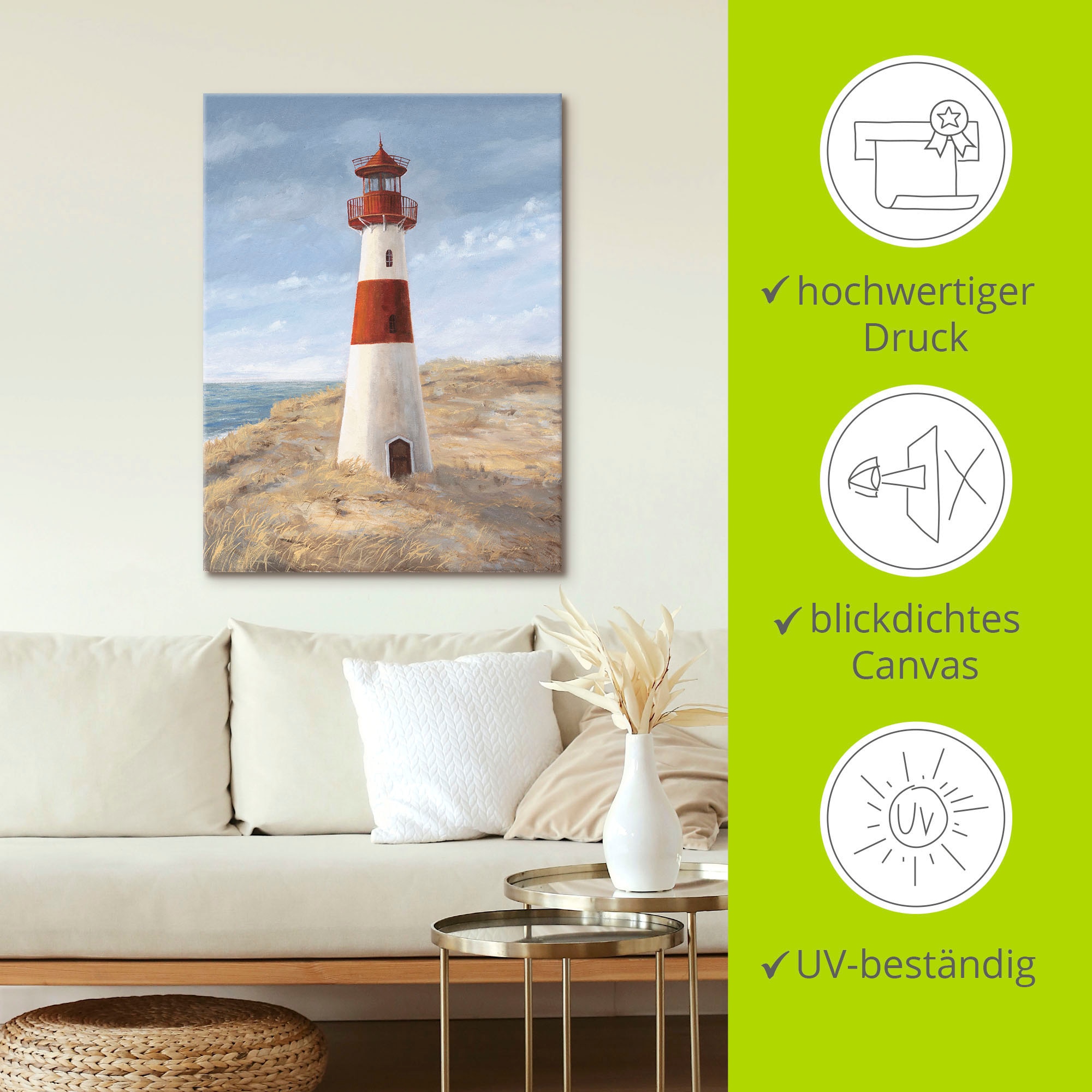 Artland Leinwandbild »Leuchtturm I« Gebäude 1 Stk. tlg. auf Holzrahmen gespannt