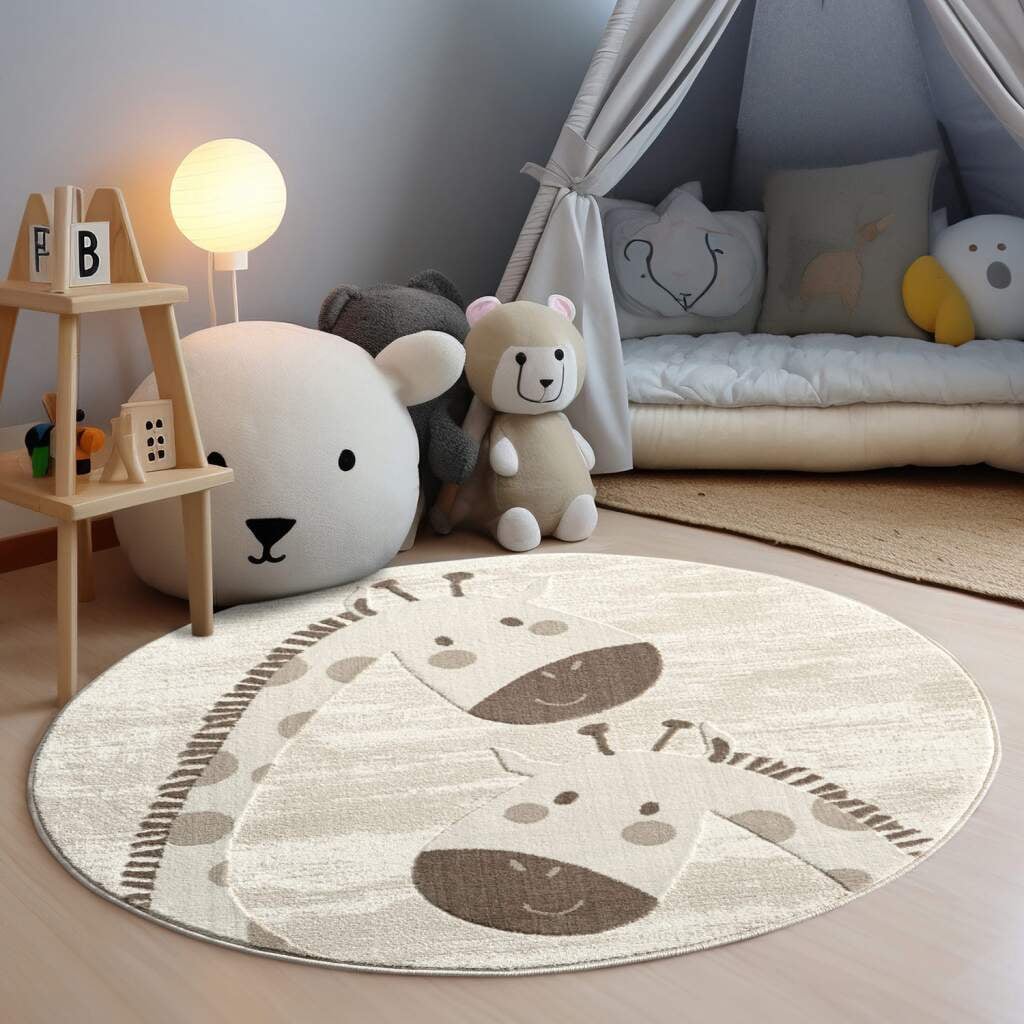 Kinderteppich »MARA719«, rund, 11 mm Höhe, Kinderzimmer Teppich Tiere Beige Spielzimmer