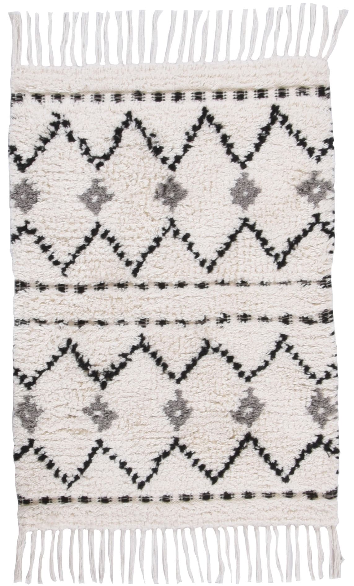 Image of TOM TAILOR HOME Badematte "Ethno Bath" Höhe 20 mm fussbodenheizungsgeeignet Badteppich, Berber Look, mit Fransen, ZickZack Muster, reine Baumwolle