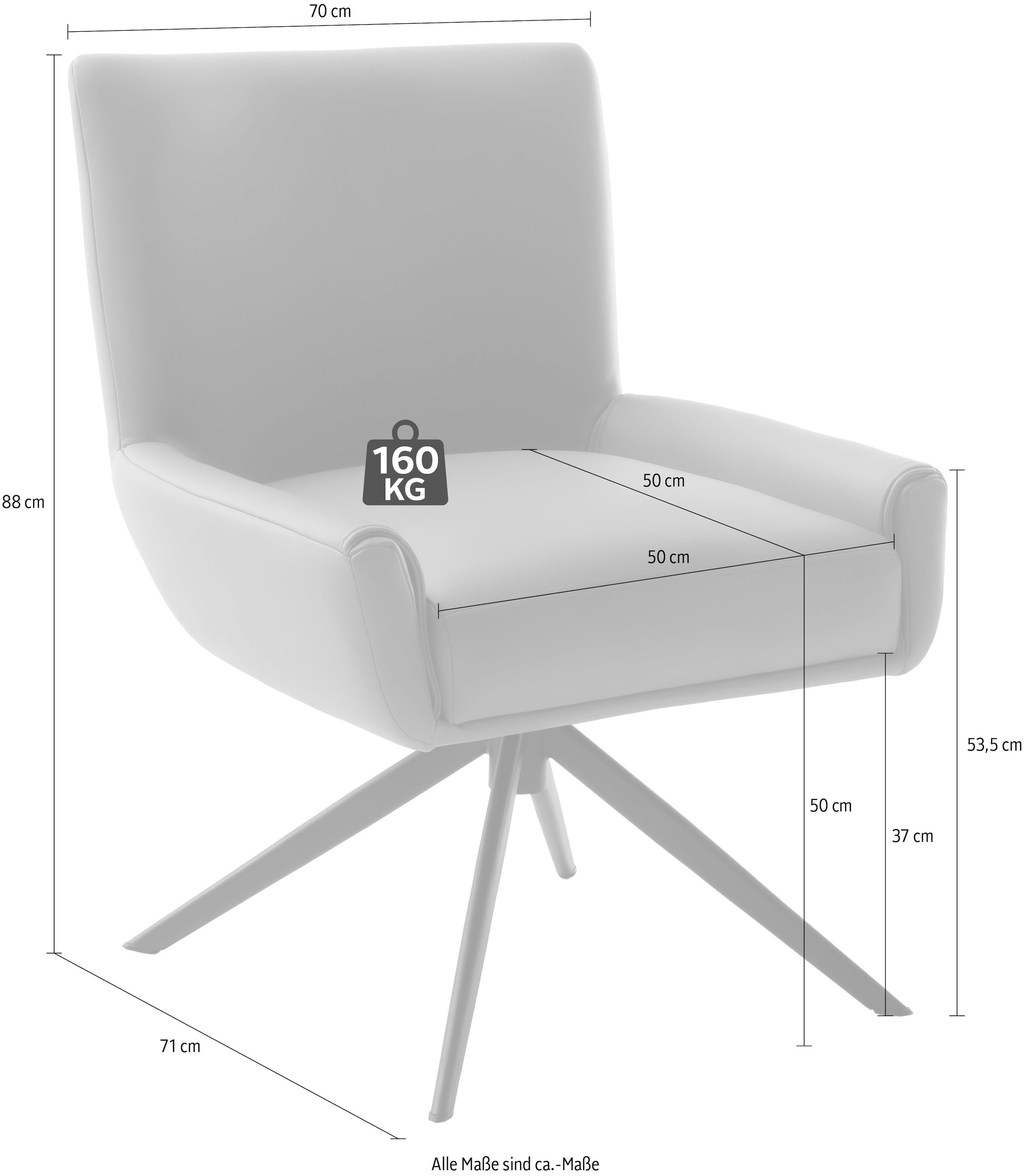 MCA furniture Chaise à 4 pieds »WILSON Esszimmerstuhl, Armlehnstuhl, Polsterstuhl, modern« (Ensemble) 1 cuisStuhl, Armlehnenstuhl, drehbar, Taschenfederkern, belastbar 160 kg,XXL