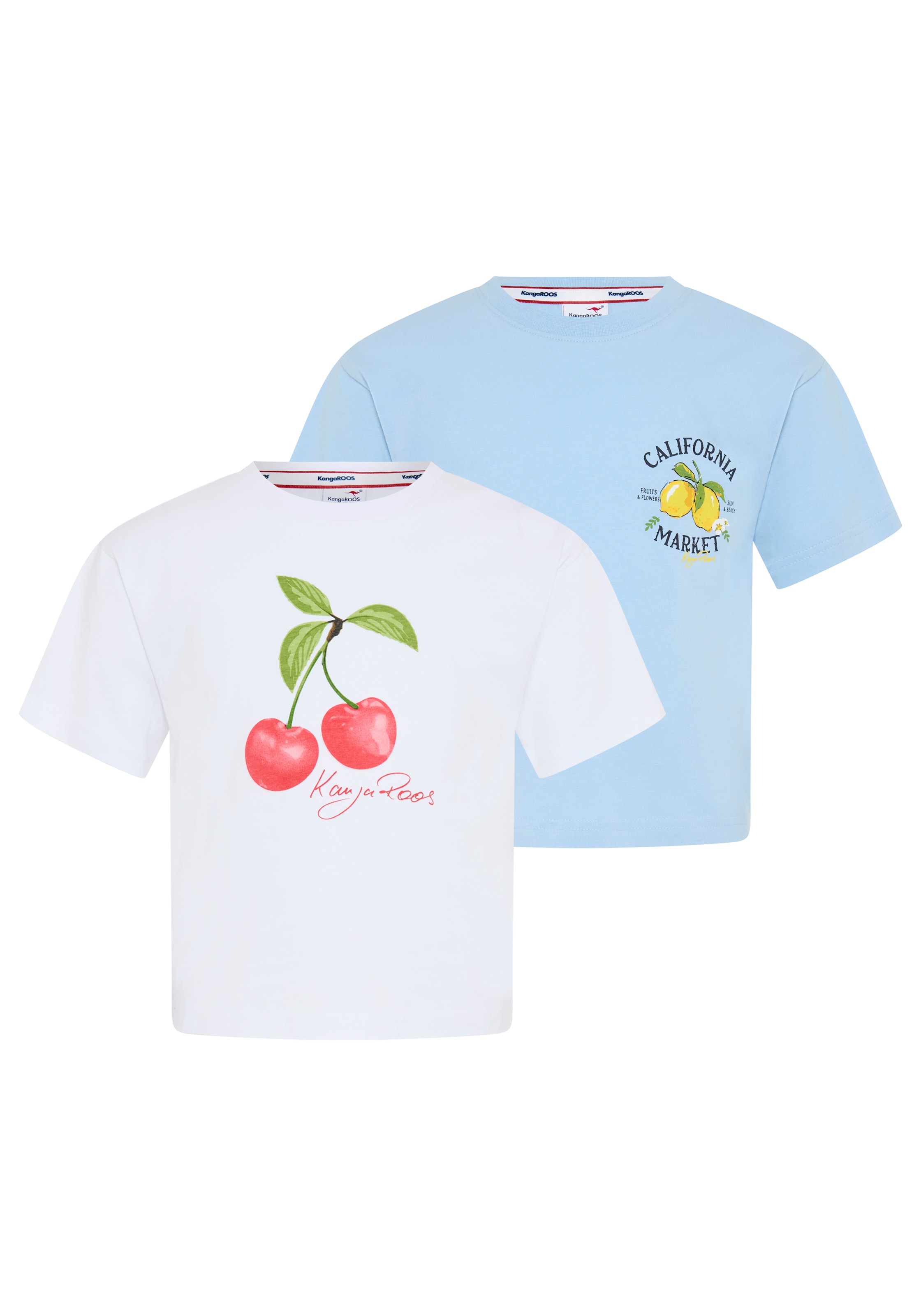 Image of KangaROOS T-Shirt "Kangaroos 2er Pack T-Shirts mit Kirschen- und Zitronenprint" Packung, 2, 2 tlg. modischer Stil, Kurzarm, mit trendigen Drucken und Logodruck