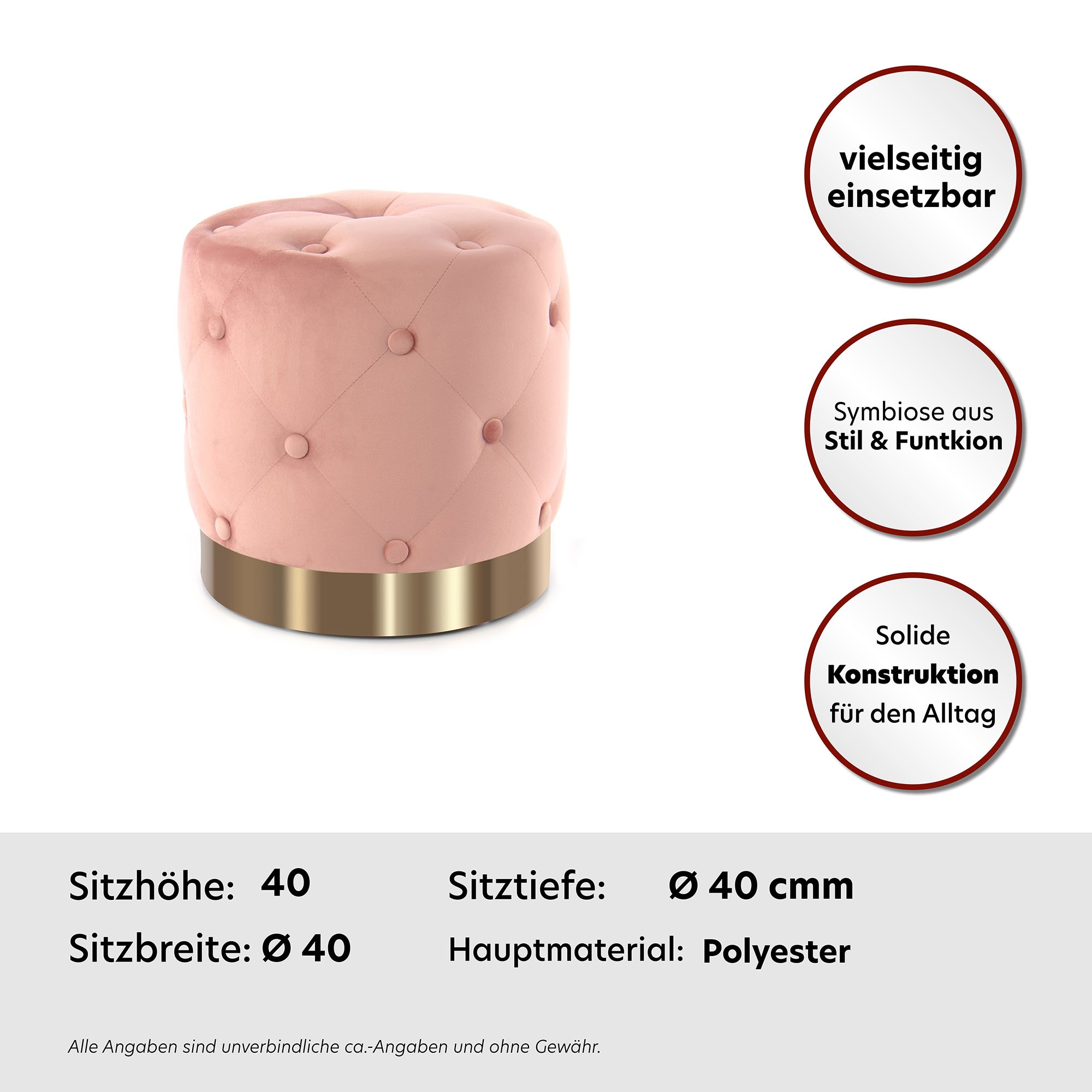 Kayoom Hocker »Piano 225,Sitzhocker mit weichem Velvet-Bezug, edles Ambient«, (1 St.), rund, glamourös, hochwertig, gesteppt, mit eingelassenen Dekoknöpfen