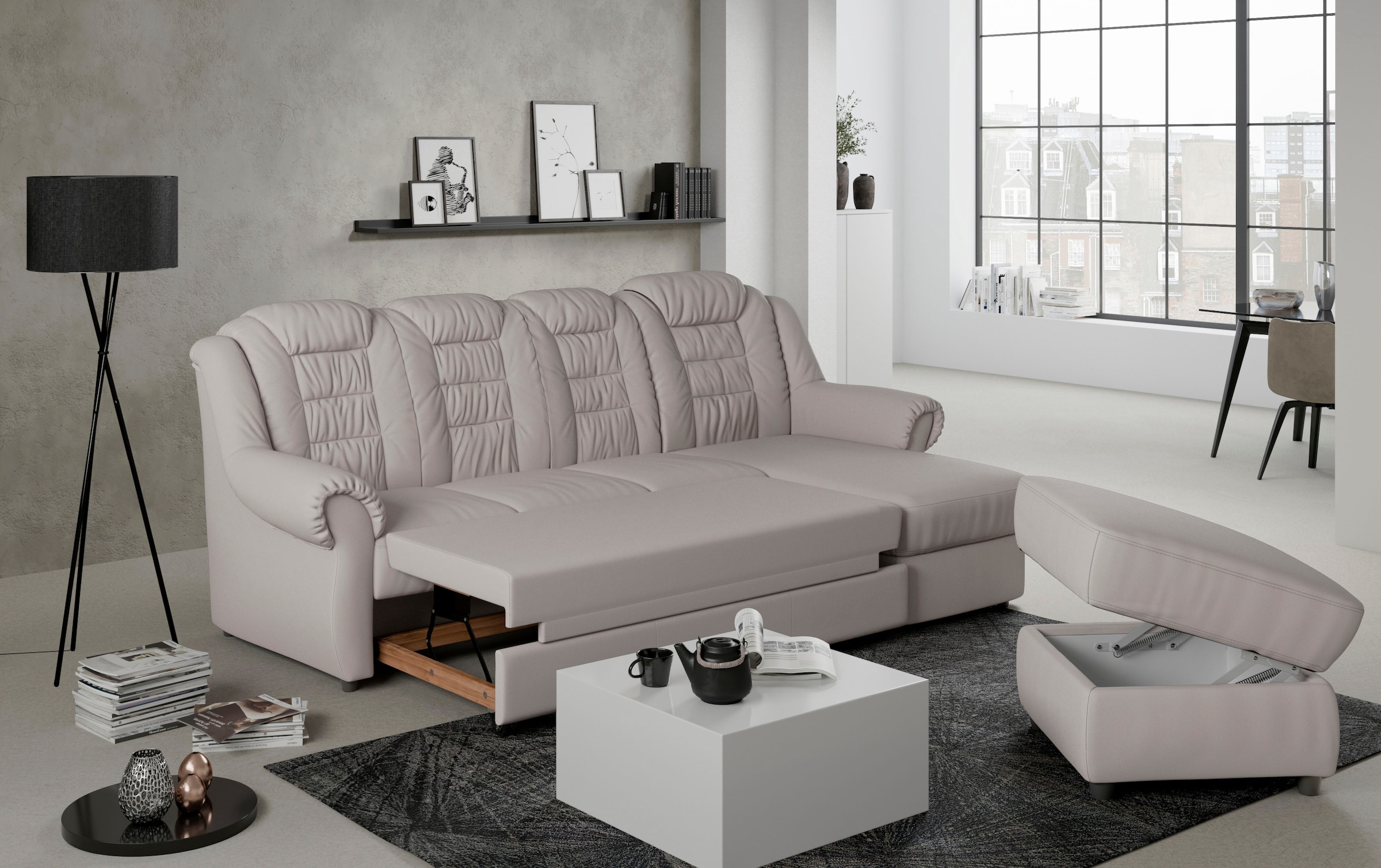 Home affaire Ecksofa »Boston L-Form«, mit hoher Rückenlehne, wahlweise mit Bettfunktion