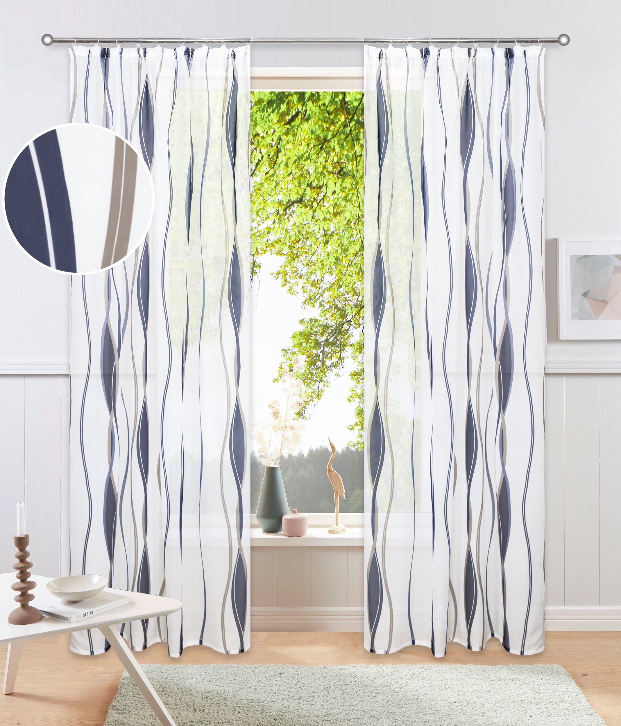 Image of GOODproduct Gardine "Dimona, 2er-Set, Kräuselband, transparent, Wellenmotiv" Kräuselband 2 Stk. tlg. 2er-Set, Bestseller, Polyester, Wellen