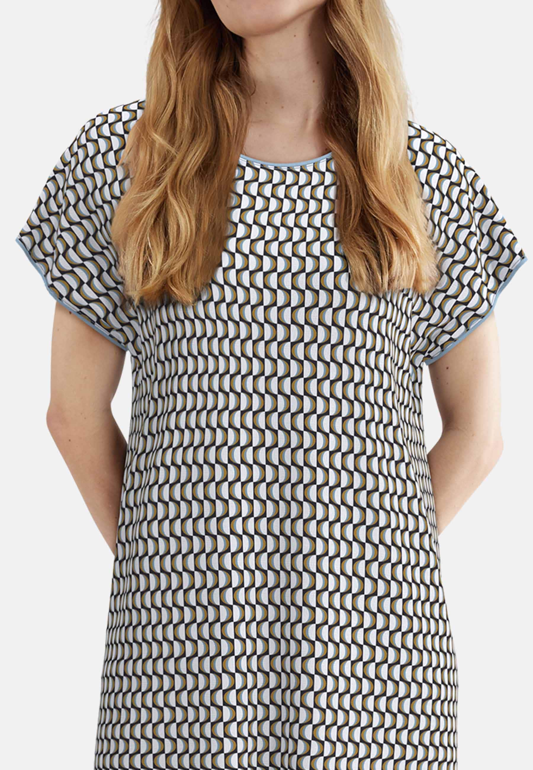 TOM TAILOR Nachthemd knielang, Kurzarm, Rundhalsausschnitt, gemustert, Baumwollmix