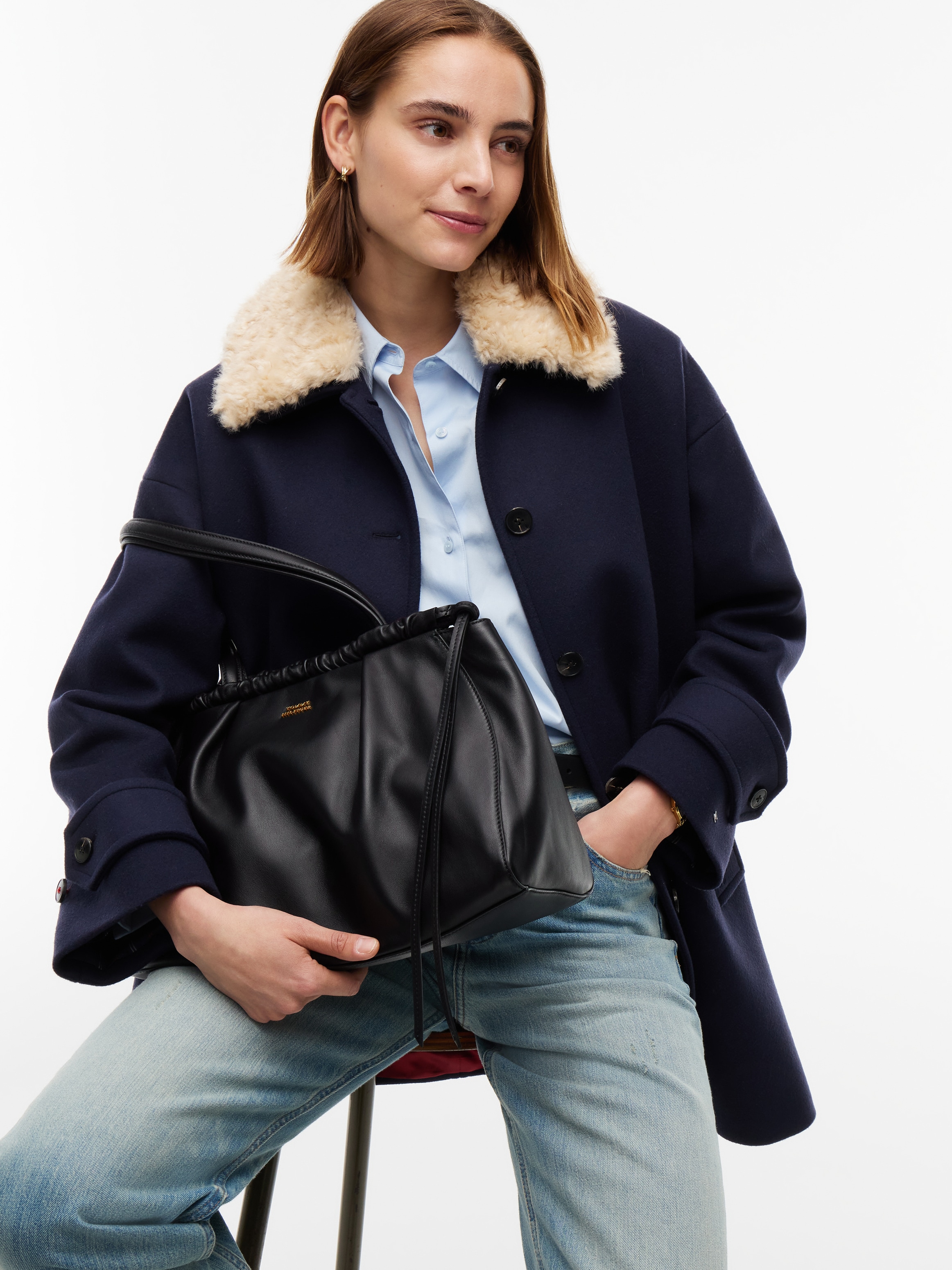 Tommy Hilfiger Hobo »SOFT LEATHER HOBO« Sac à main femme, sac fourre-tout avec fermeture à cordon