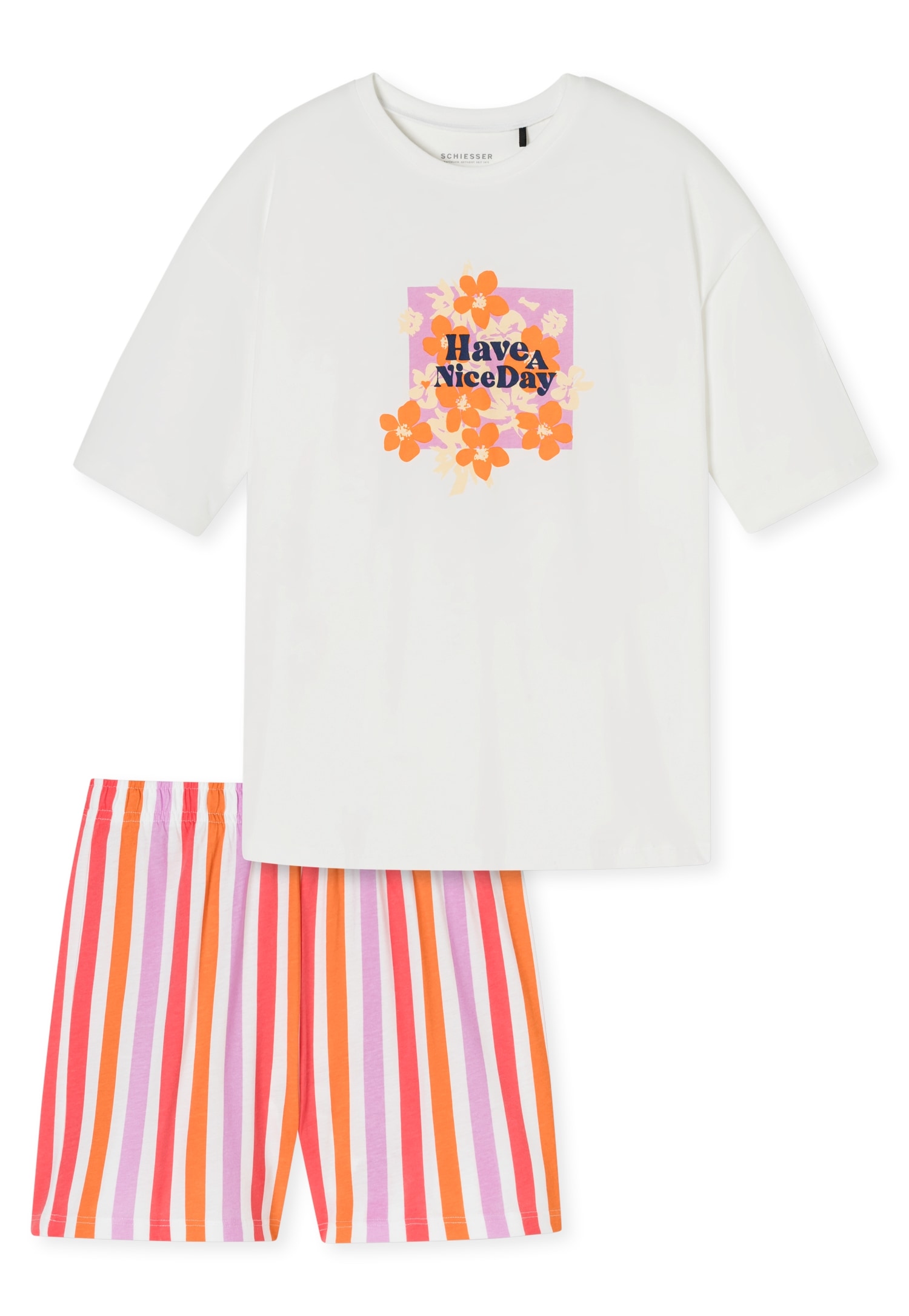 Schiesser Pyjama »"Nightwear"«, mit „Have A Nice Day“-Schriftzug und sommerlichen Blumen-Print