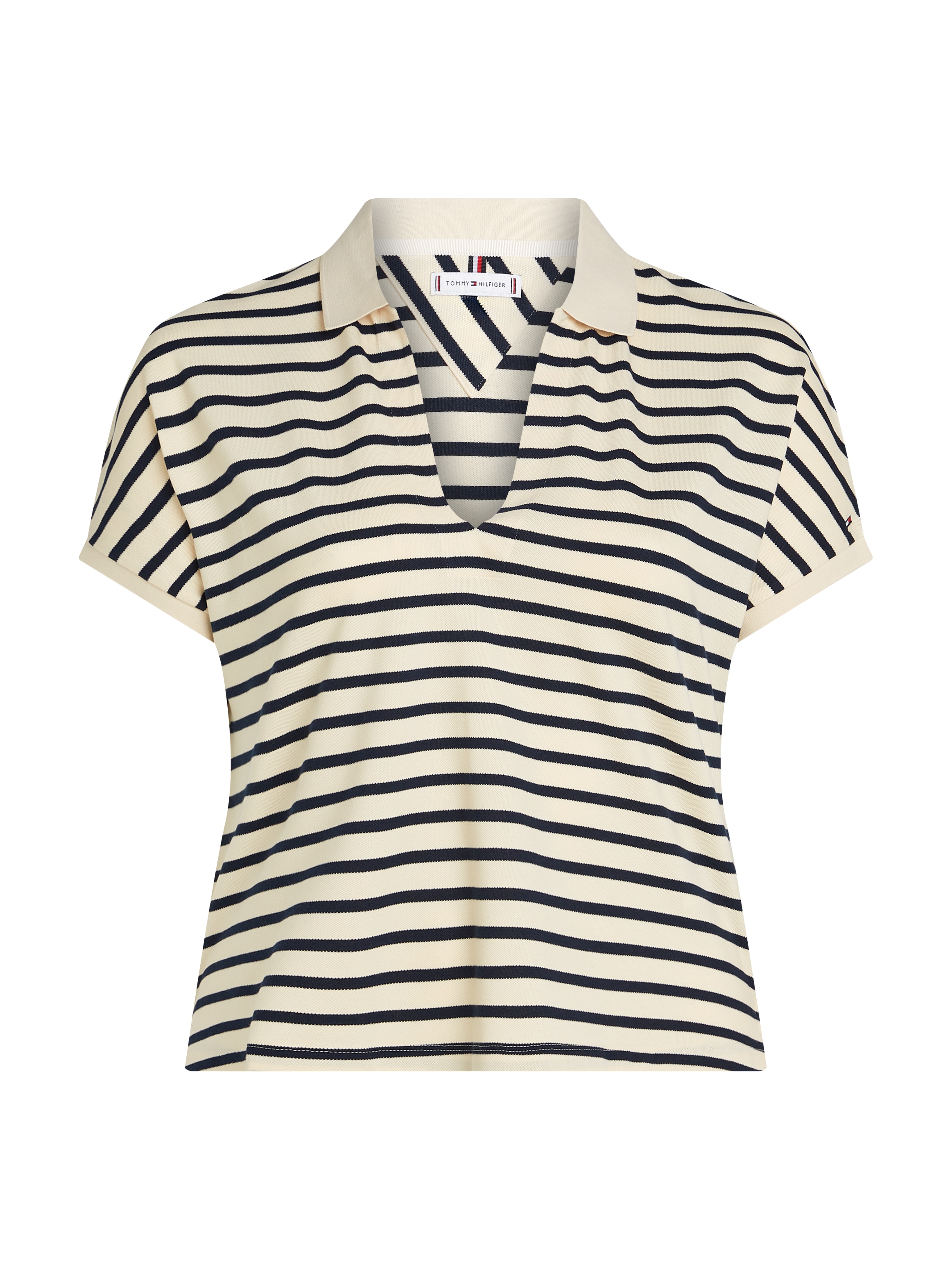 Tommy Hilfiger Curve Poloshirt »CRV LYOCELL OPEN-NK POLO SS«, in Grossen Grössen, Polokragen, Streifenmuster