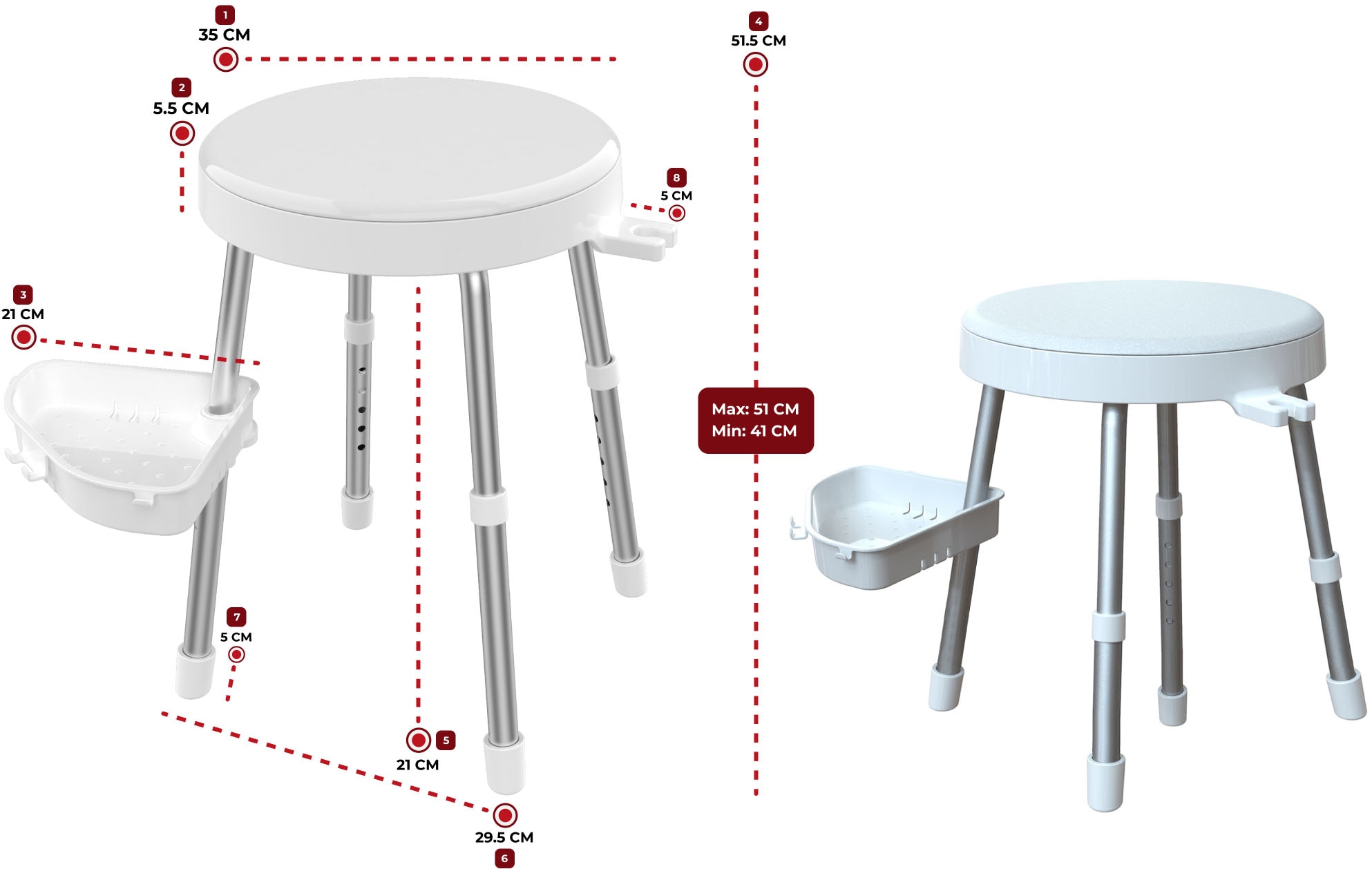 Image of Bischof Dusch- und Badhocker "Rotate 2.0" belastbar bis 150 kg TÜV/GS geprüft, drehbare Sitzfläche und Ablage, in 2 Farben