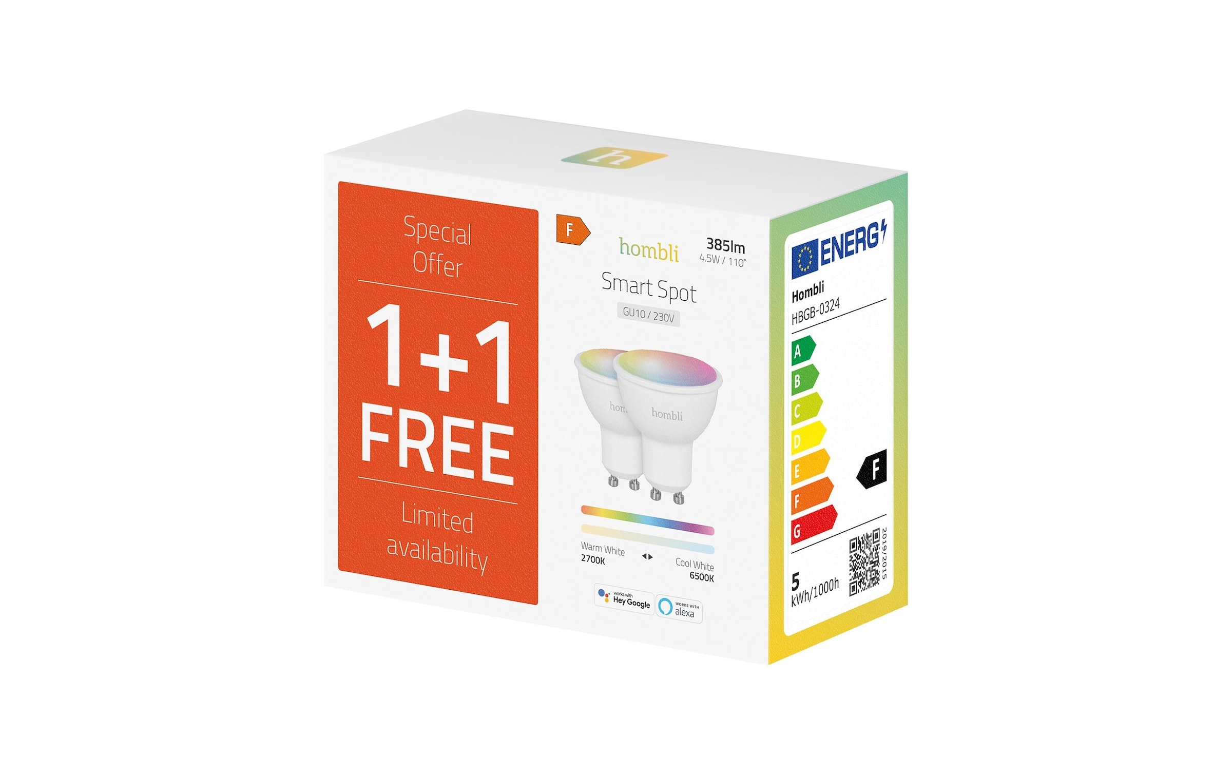 LED-Leuchtmittel »hombli GU10 (4.5W) RGB + CCT 1+1 Pack«, GU10, Farbwechsler