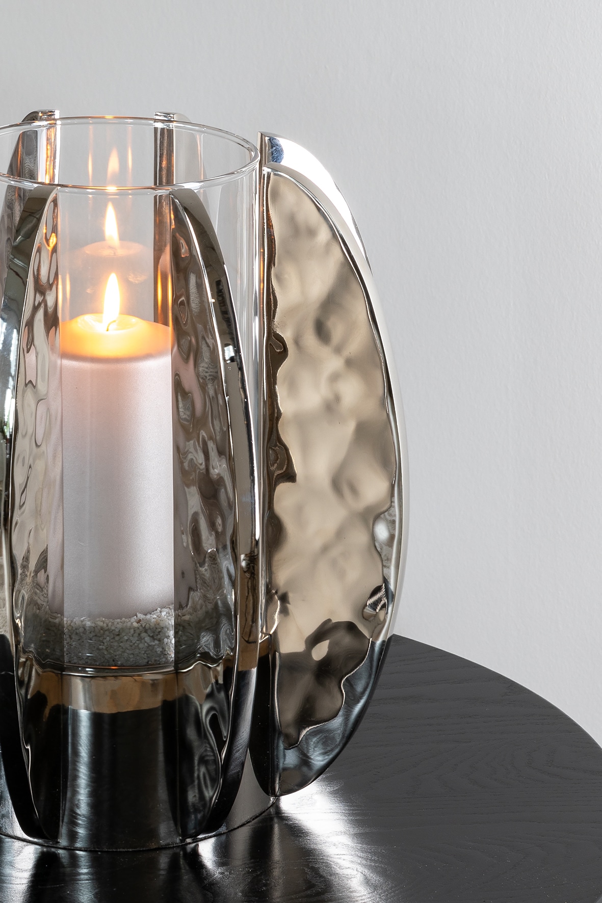 Fink Windlicht »GLAMOUR« Kerzenhalter mit Glas, vernickelt, mit gehämmerter Oberfläche