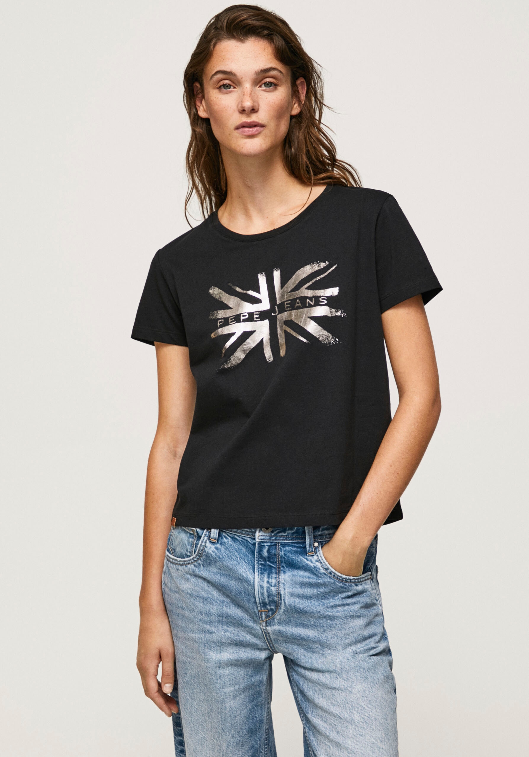 ♕ Pepe Jeans Rundhalsshirt »NEREA«, und bestellen mit versandkostenfrei floralem Stretch Logo-Print
