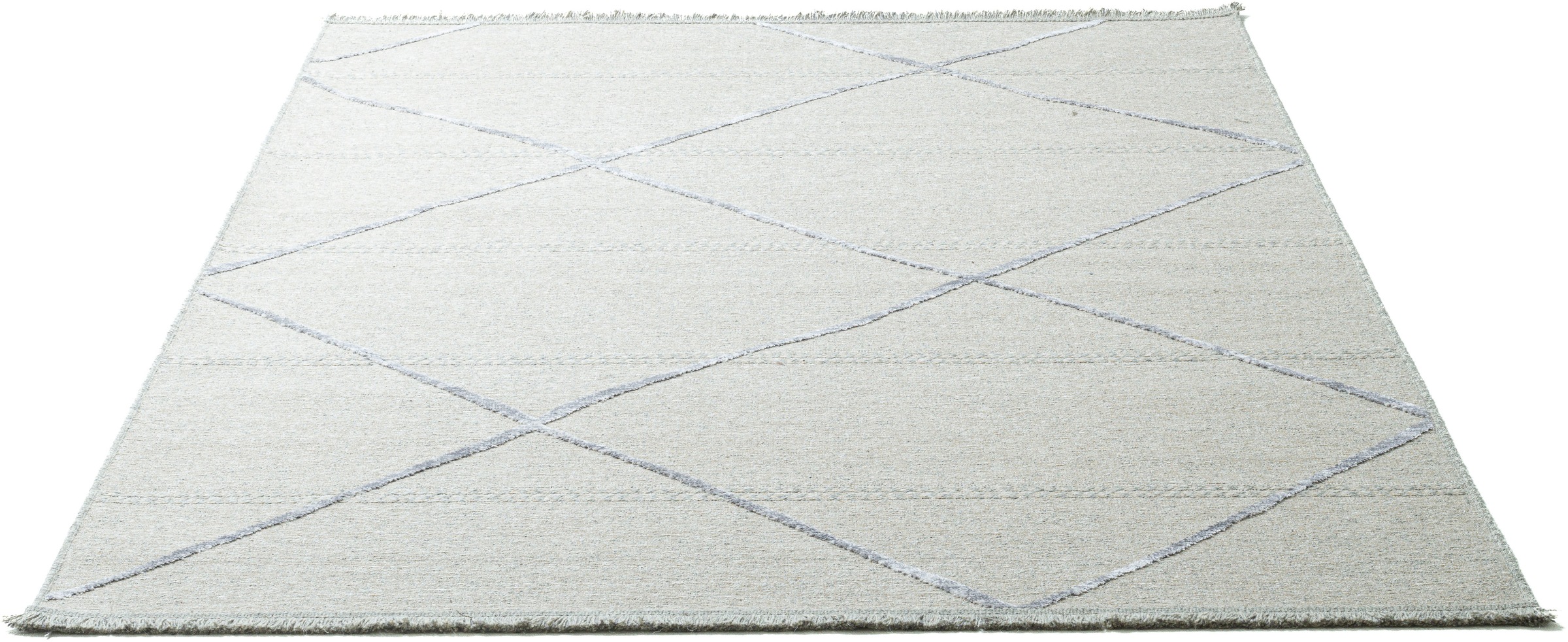 Sansibar Teppich »Braderup« rechteckig 2 mm Höhe Flachgewebe, modernes Scandi Design, Motiv Rauten, mit Fransen