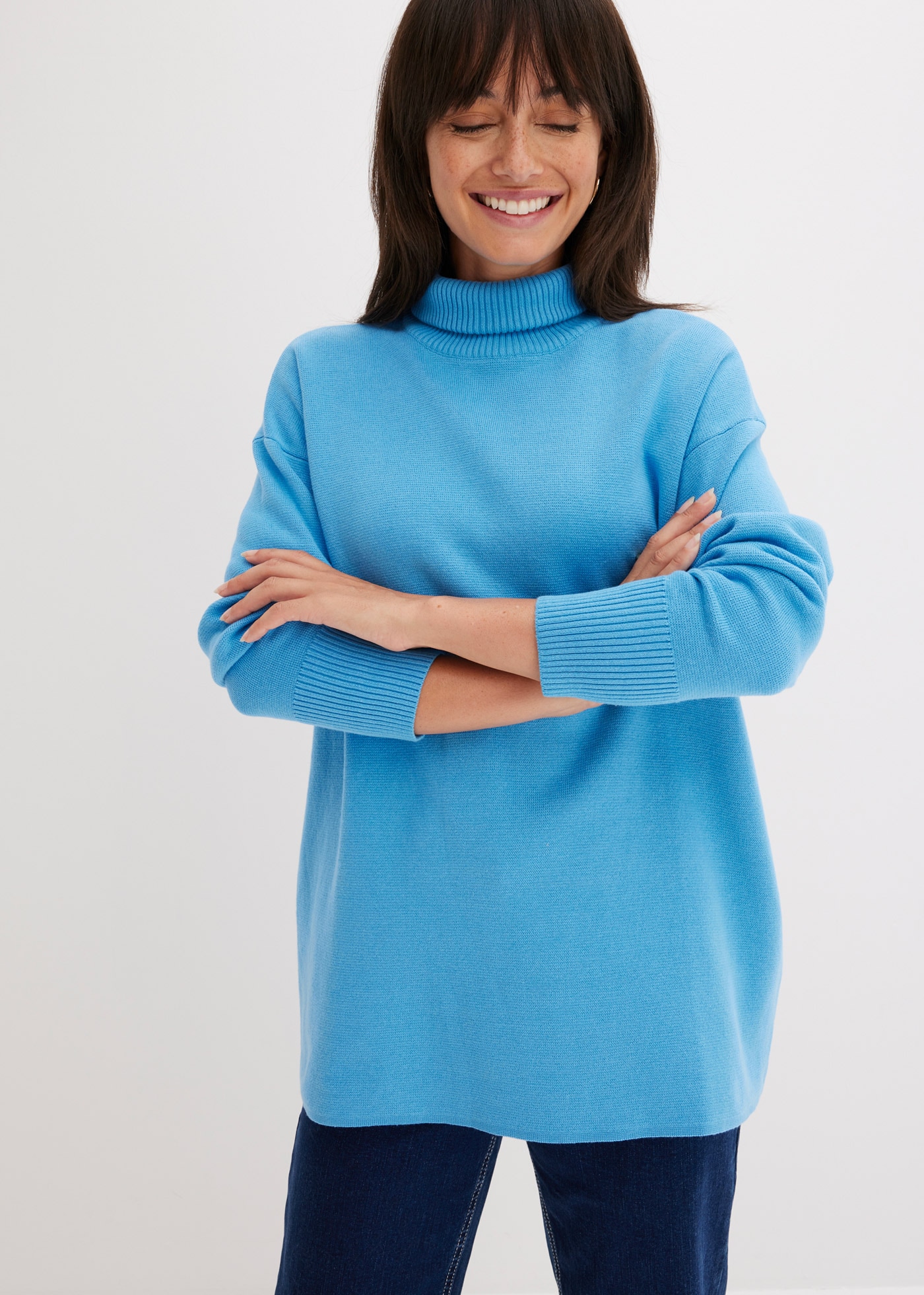 Image of bonprix Rollkragenpullover "Gerippter Pullover aus reiner Baumwolle" aus reiner Baumwolle, mit Stehkragen, in Oversize-Passform