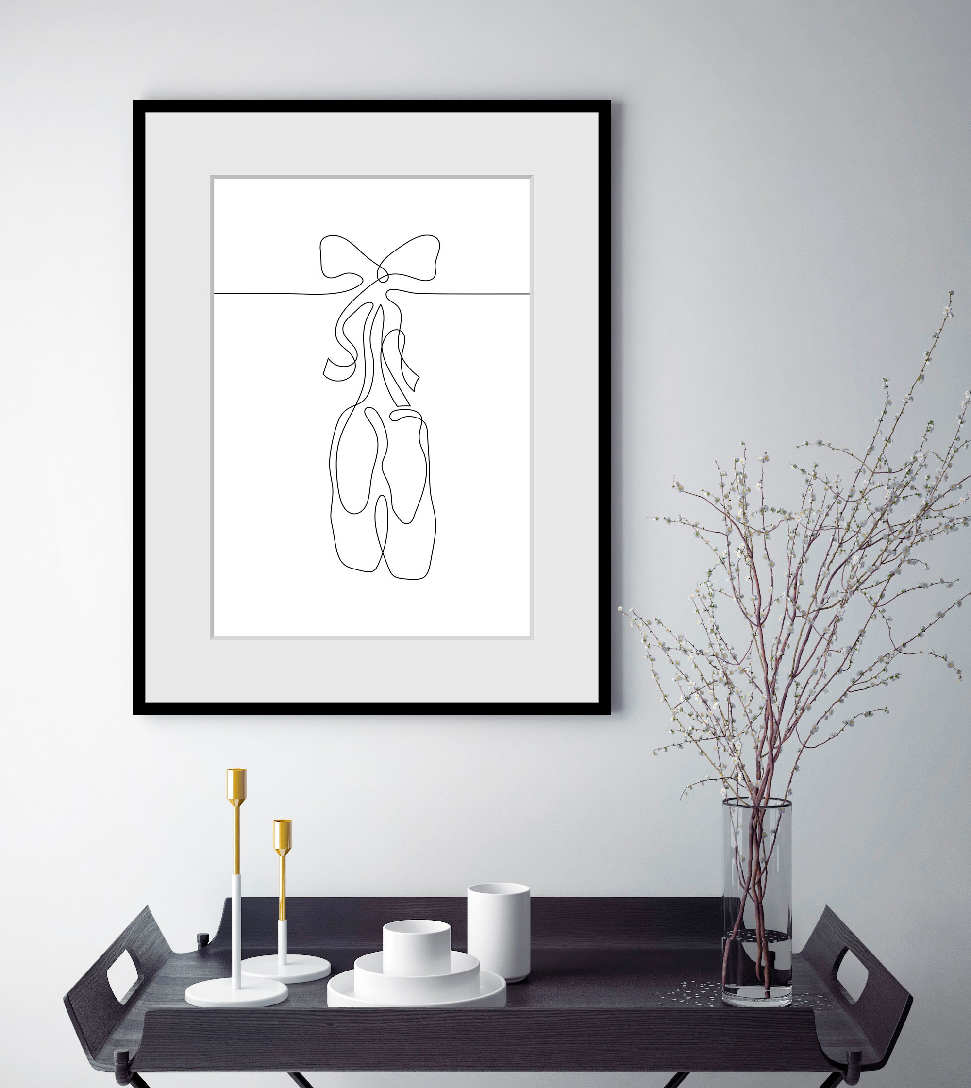 Image of queence Bild "Prima Ballerina" Kunst Schuh Schuhe Schwarz-Weiss Sport 1 Stk. tlg. HD Premium Poster-Druck inkl. Holzrahmen