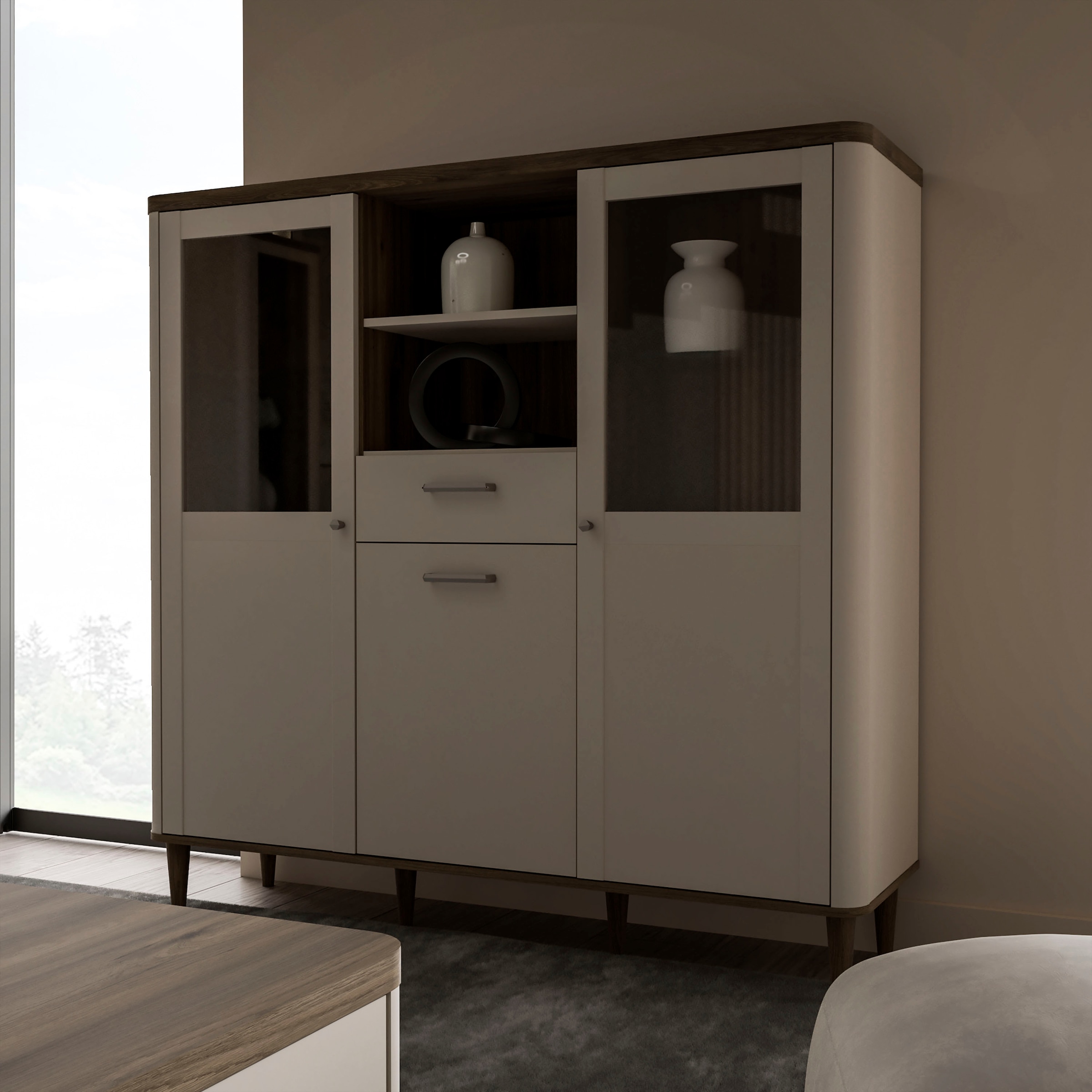 FORTE Vitrine »Lacetti« B/H/T 144,8/142,9/41,2 cm, Echtholzfüsse