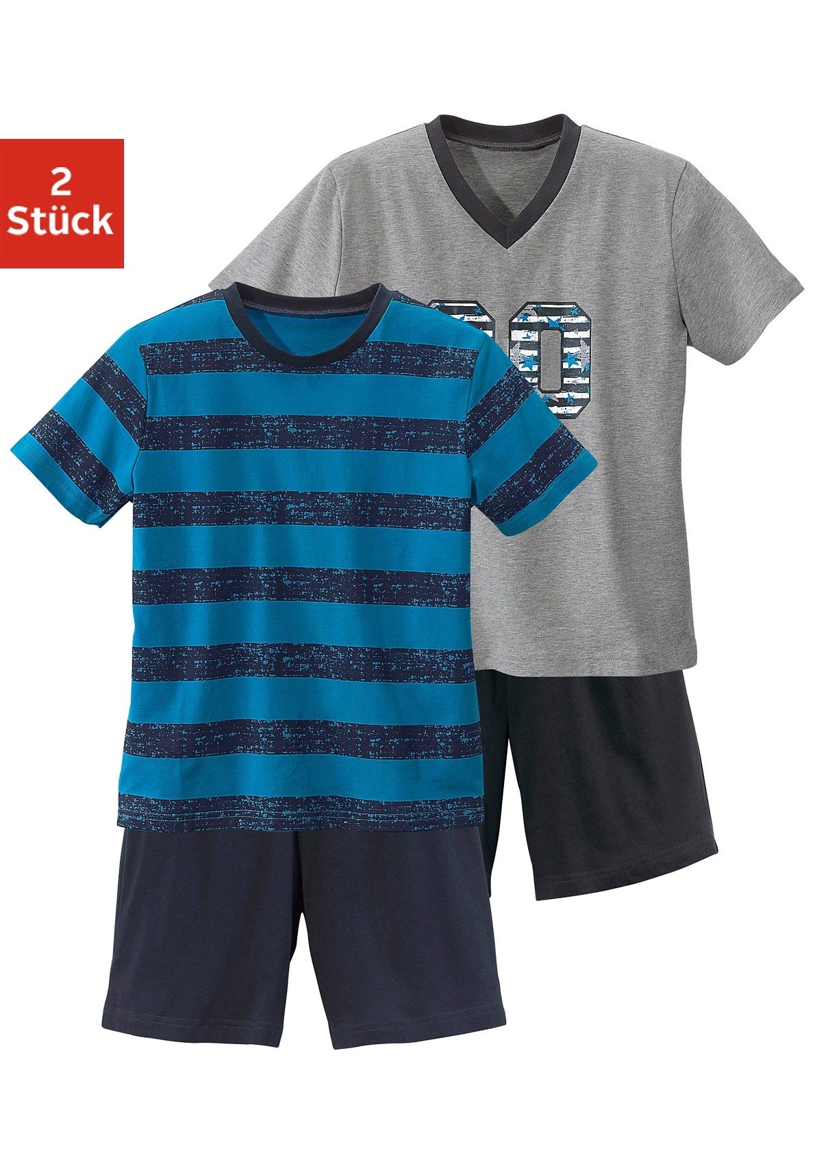 Image of AUTHENTIC LE JOGGER Pyjama 2 Stück, 4 tlg. mit lässigem Druck und gedruckten Streifen