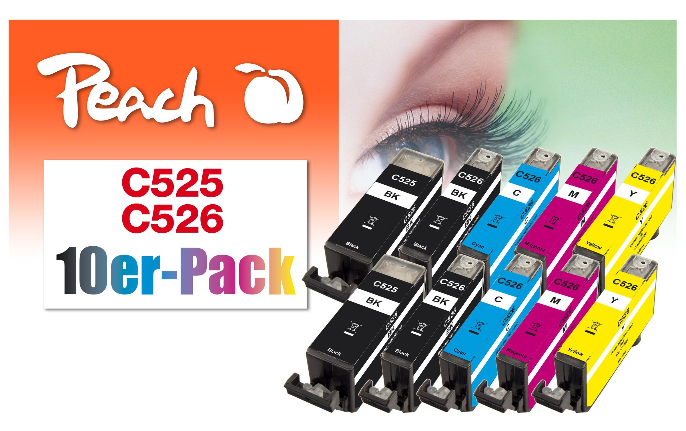 Tintenpatrone »Peach Canon PGI-525/CLI-526 Multi-10-Pack C, M, Y, BK«, (10 St.)