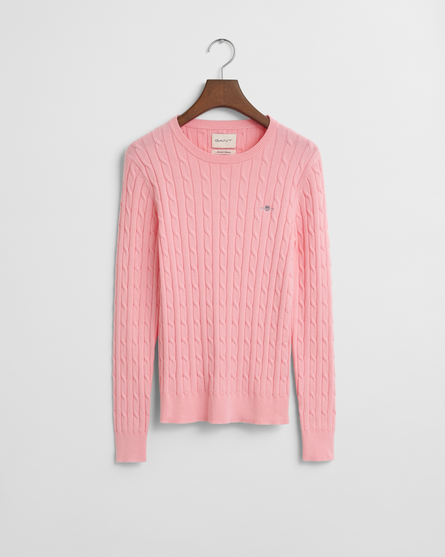 Gant Strickpullover »STRETCH COTTON CABLE C-NECK«, mit Logostickerei auf der Brust