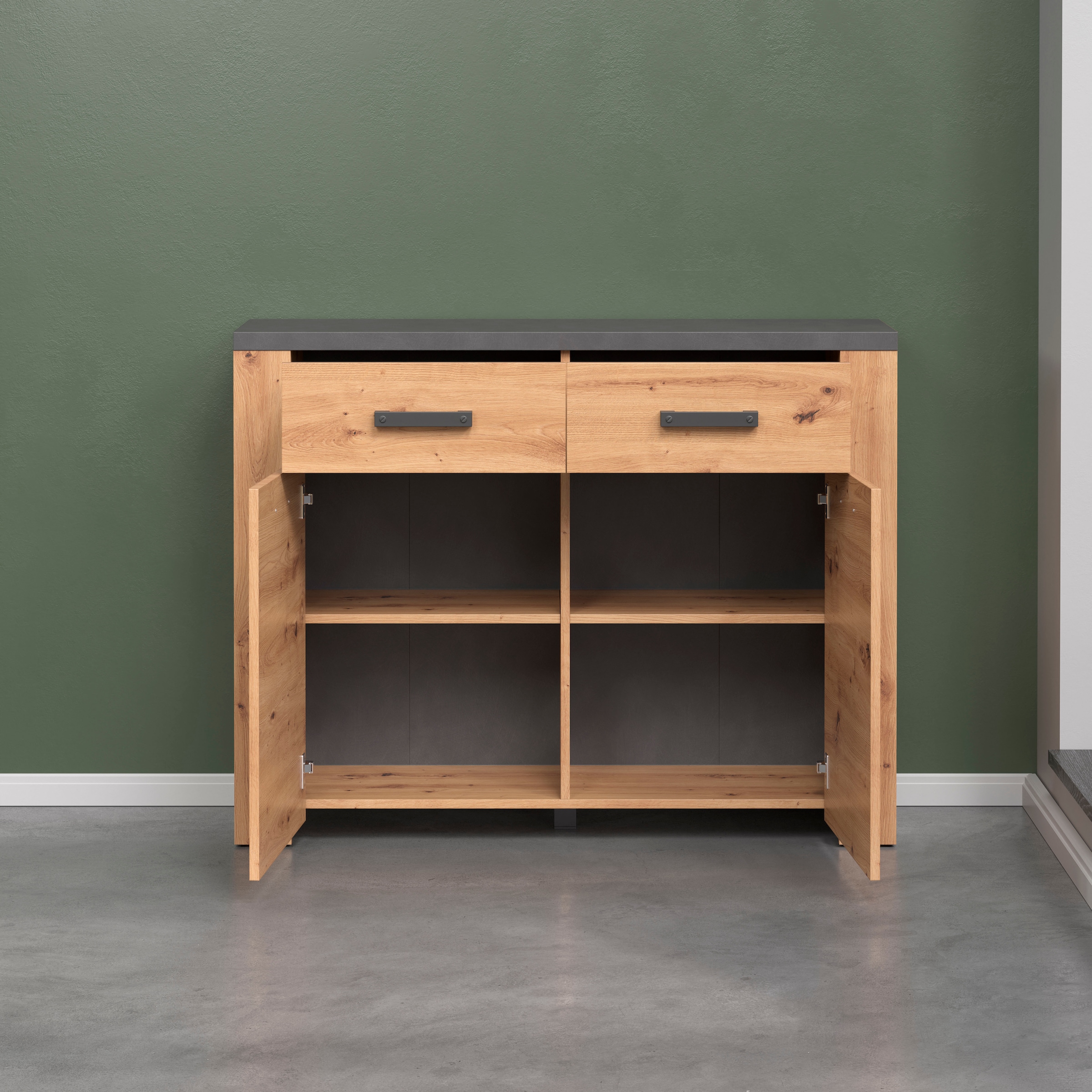 Home affaire Kommode »Ambres« 1 Stk. tlg. Kommode mit 2 Türen & 2 Schubladen - (B/T/H) 116/35/91 cm