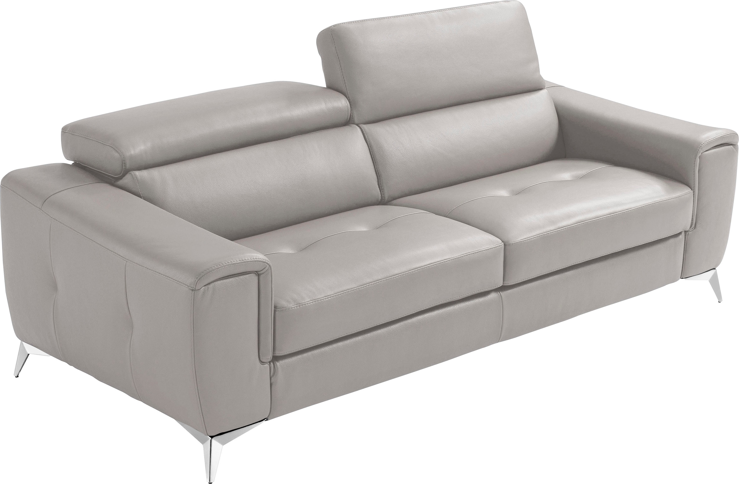 Image of Egoitaliano 2,5-Sitzer "Francine, Designsofa, Loungesofa, Breite 213 cm, Fussfarbe chrom" Designfuss, Leder BULL, stone