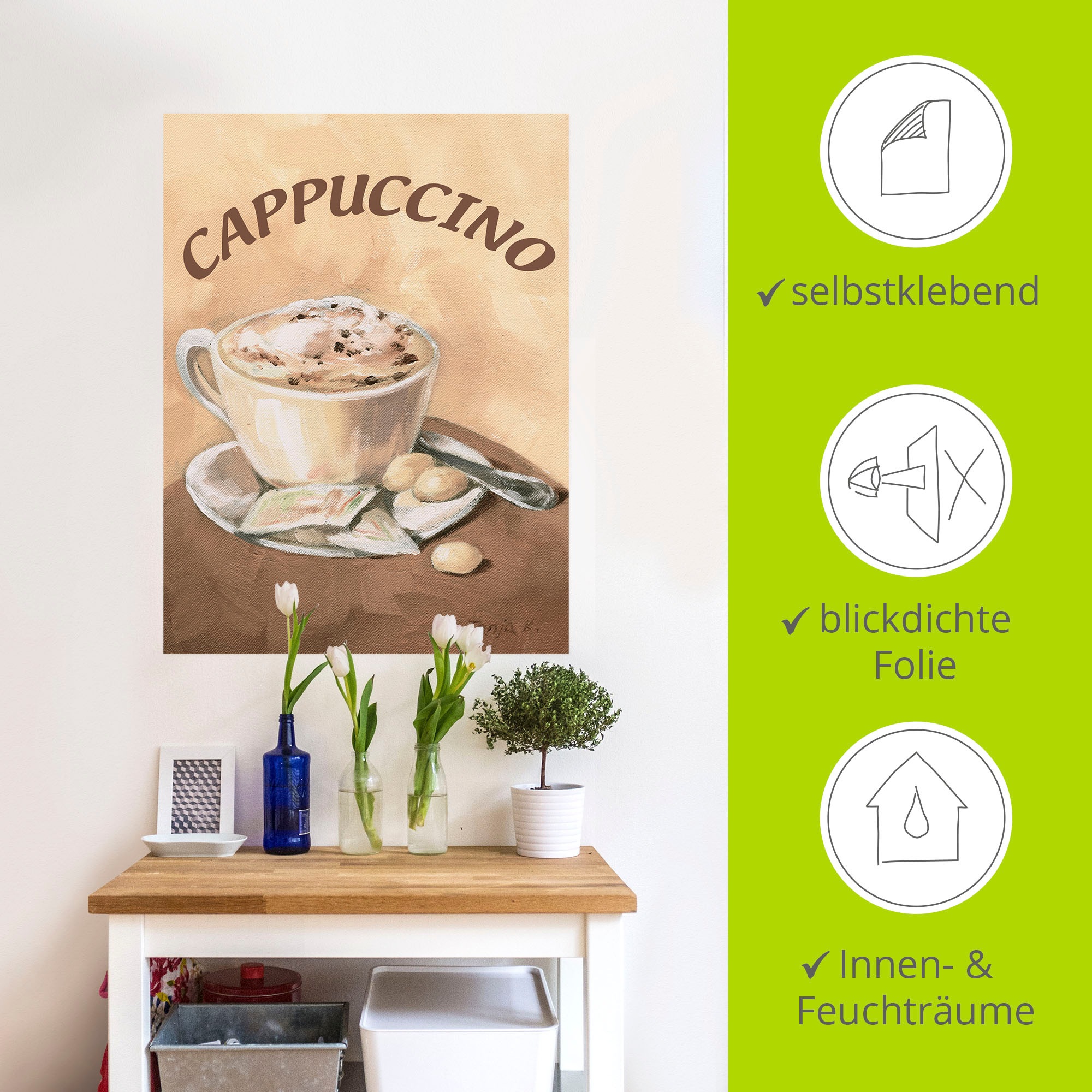 Artland Wandbild »Tasse Cappuccino«, Getränke, (1 St.), als Leinwandbild, Poster, Wandaufkleber in verschied. Grössen