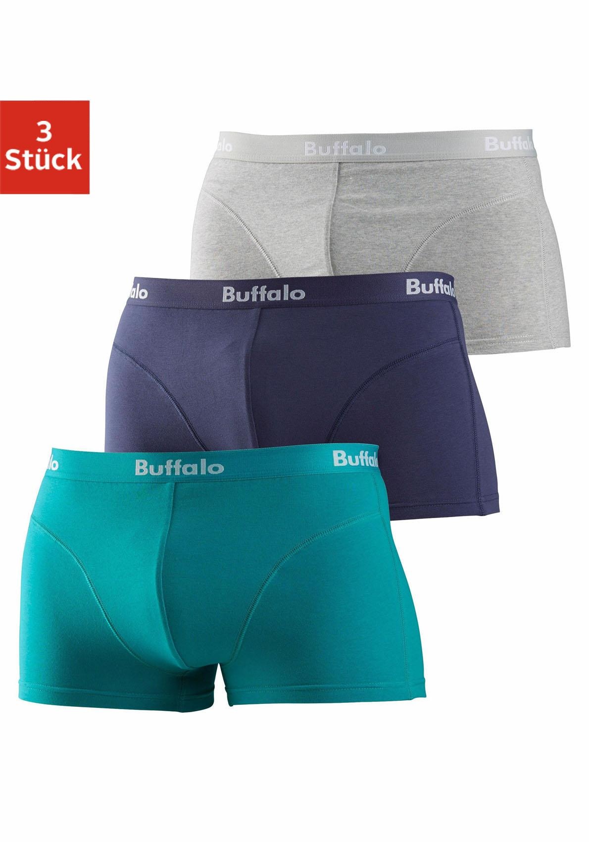 Buffalo Boxershorts, (Packung, 3 St.), in Hipster-Form mit Overlock-Nähten vorn