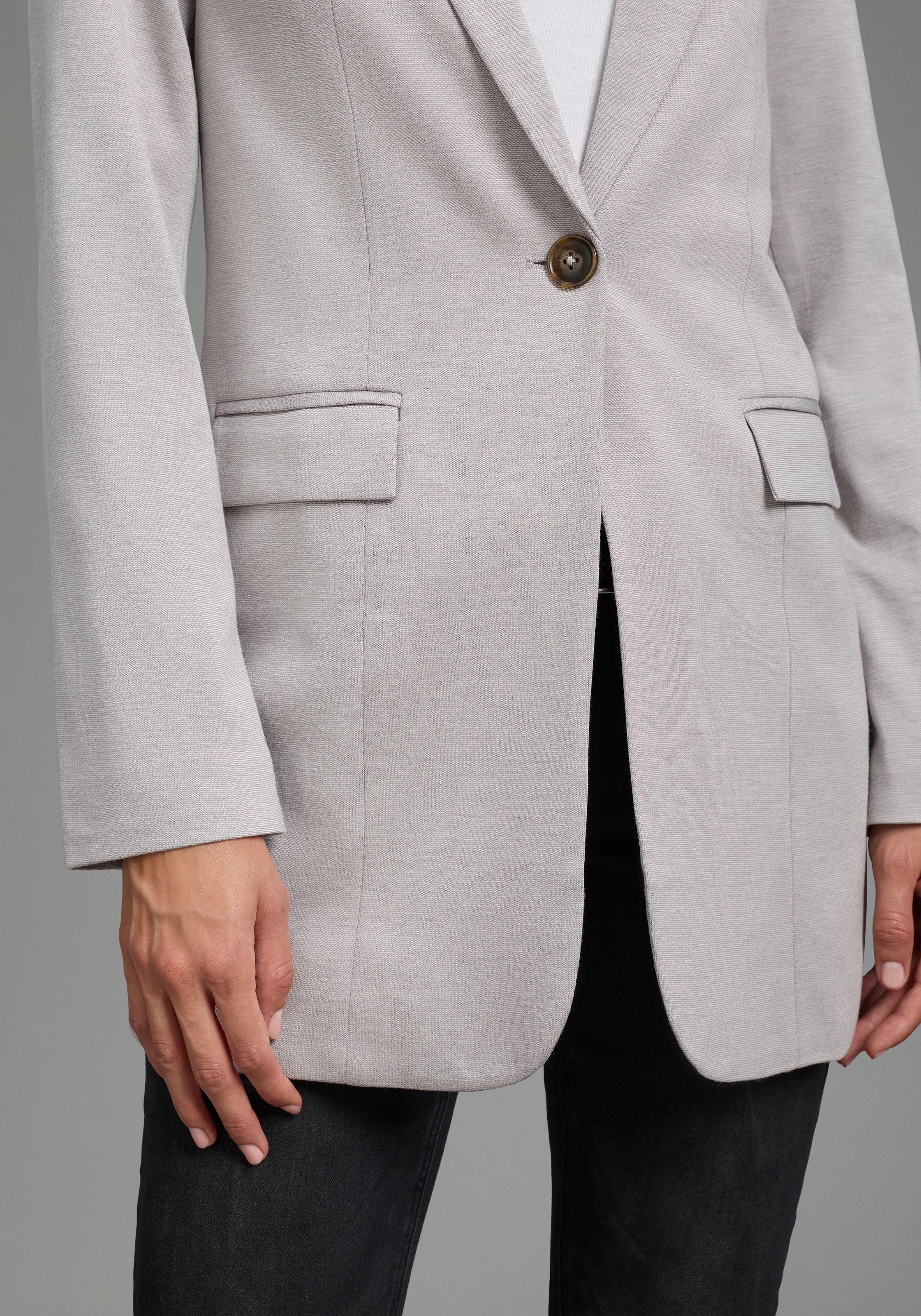 Laura Scott Sweatblazer melierte Optik, mit Reverskragen, 1-Knopf-Form, mit Pattentaschen