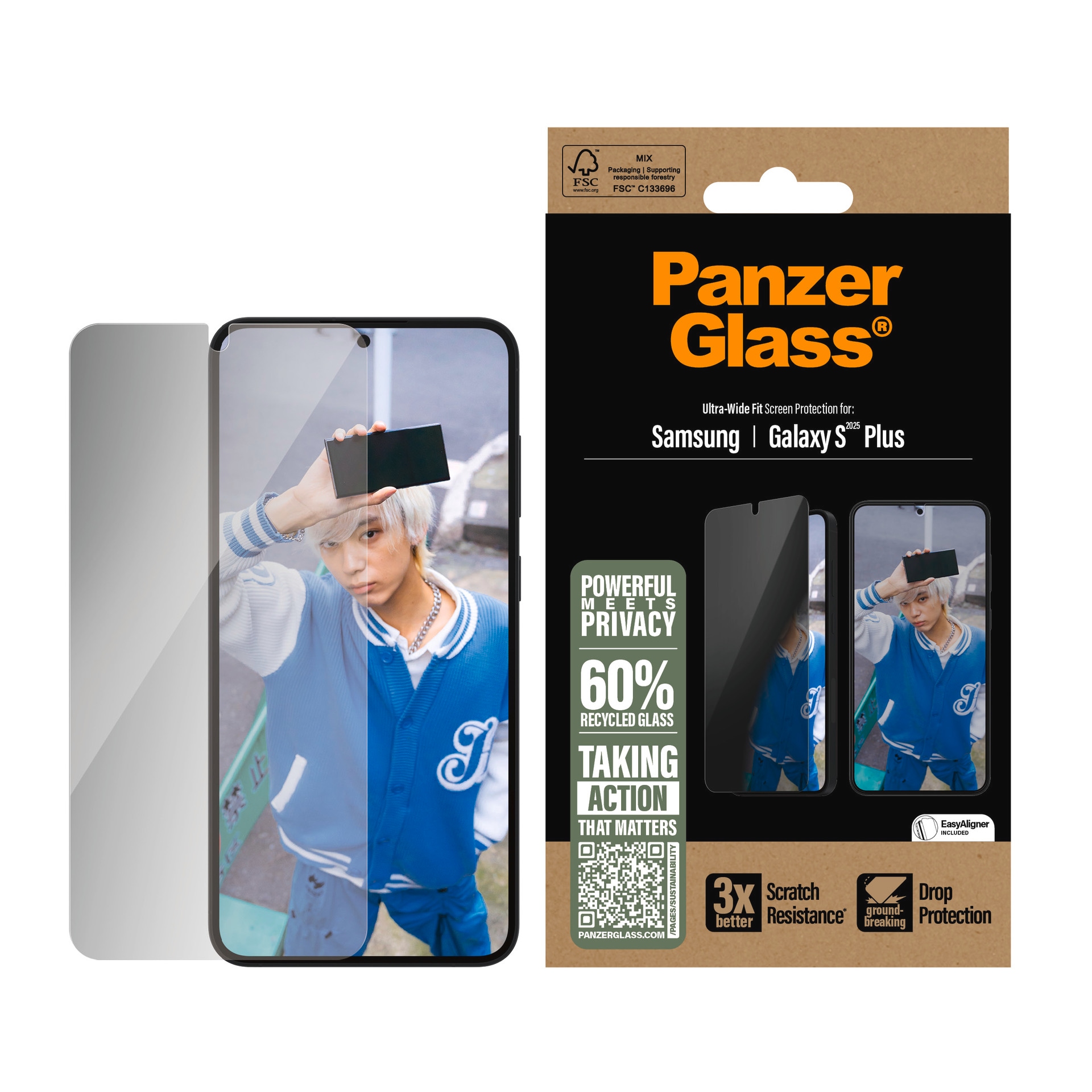 Image of PanzerGlass Displayschutzglas "Ultra-Wide Fit Privacy Screen Protection" für Samsung Galaxy S25+ Blickschutz, Schutzfolie, Bildschirmschutz, kratz- & stossfest