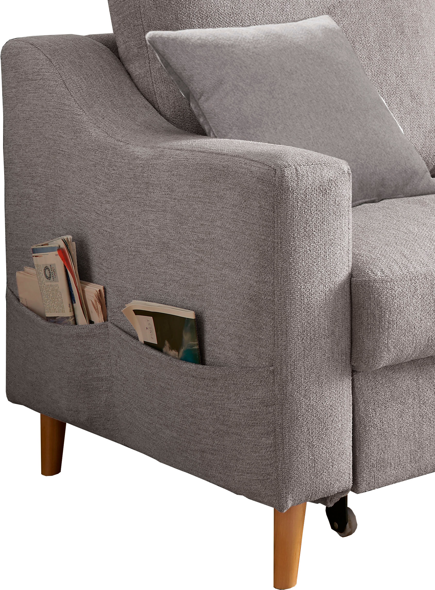 Home affaire Canapé d'angle »Valentina L-Form« 2 Zierkissen, mit Seitentasche, ausziehbarer Liegefläche, Bettkasten