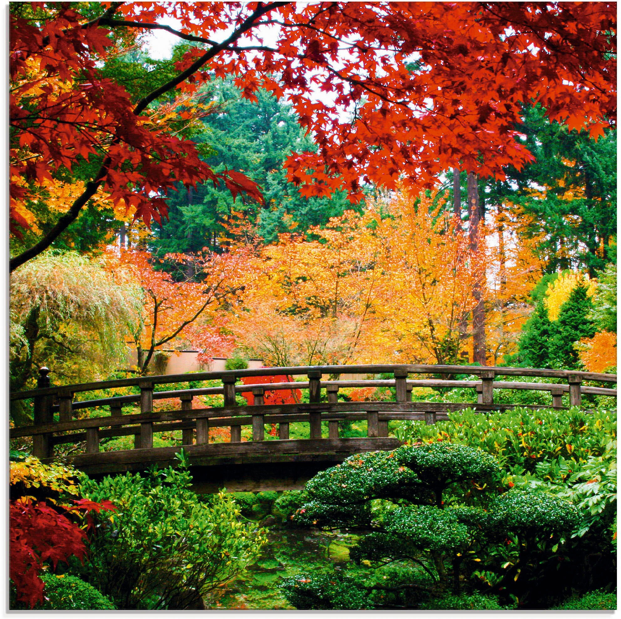 Artland Glasbild »Eine Brücke in japanischen kaufen Grössen bequem verschiedenen St.), Garten«, Brücken, (1 im