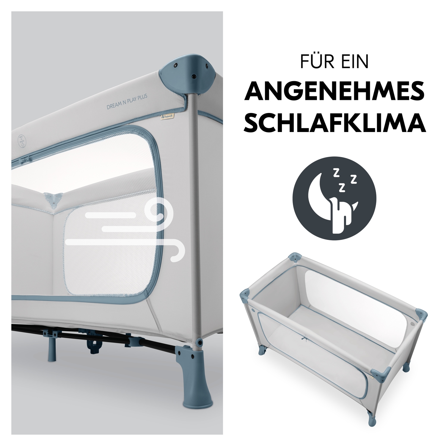 Hauck Lit de voyage pour bébé »Dream N Play Plus, Dusty Blue« Vorderausstieg