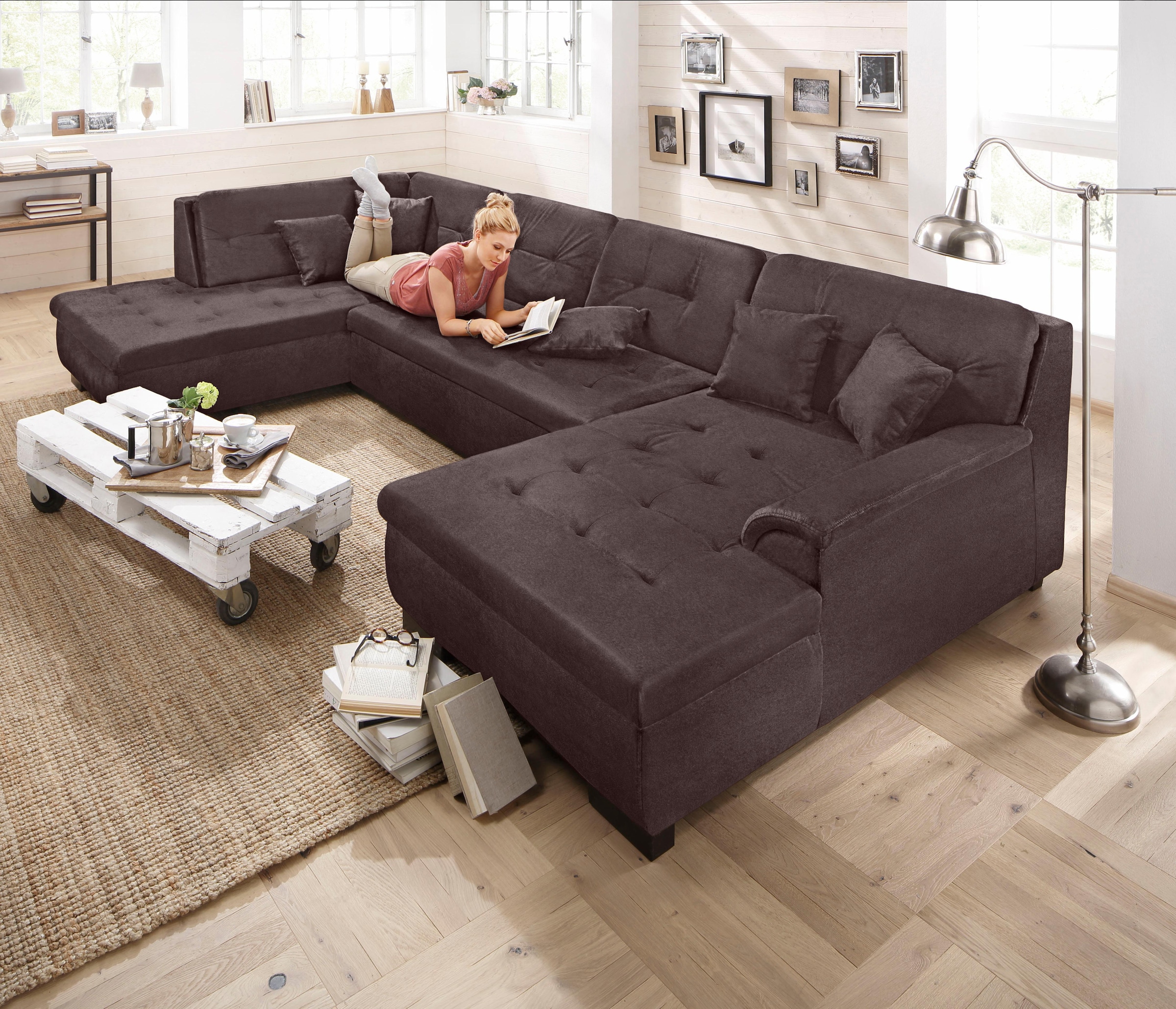 Home affaire Wohnlandschaft »Bergen zeitlos und elegant, U-Form« wahlweise mit Bettfunktion