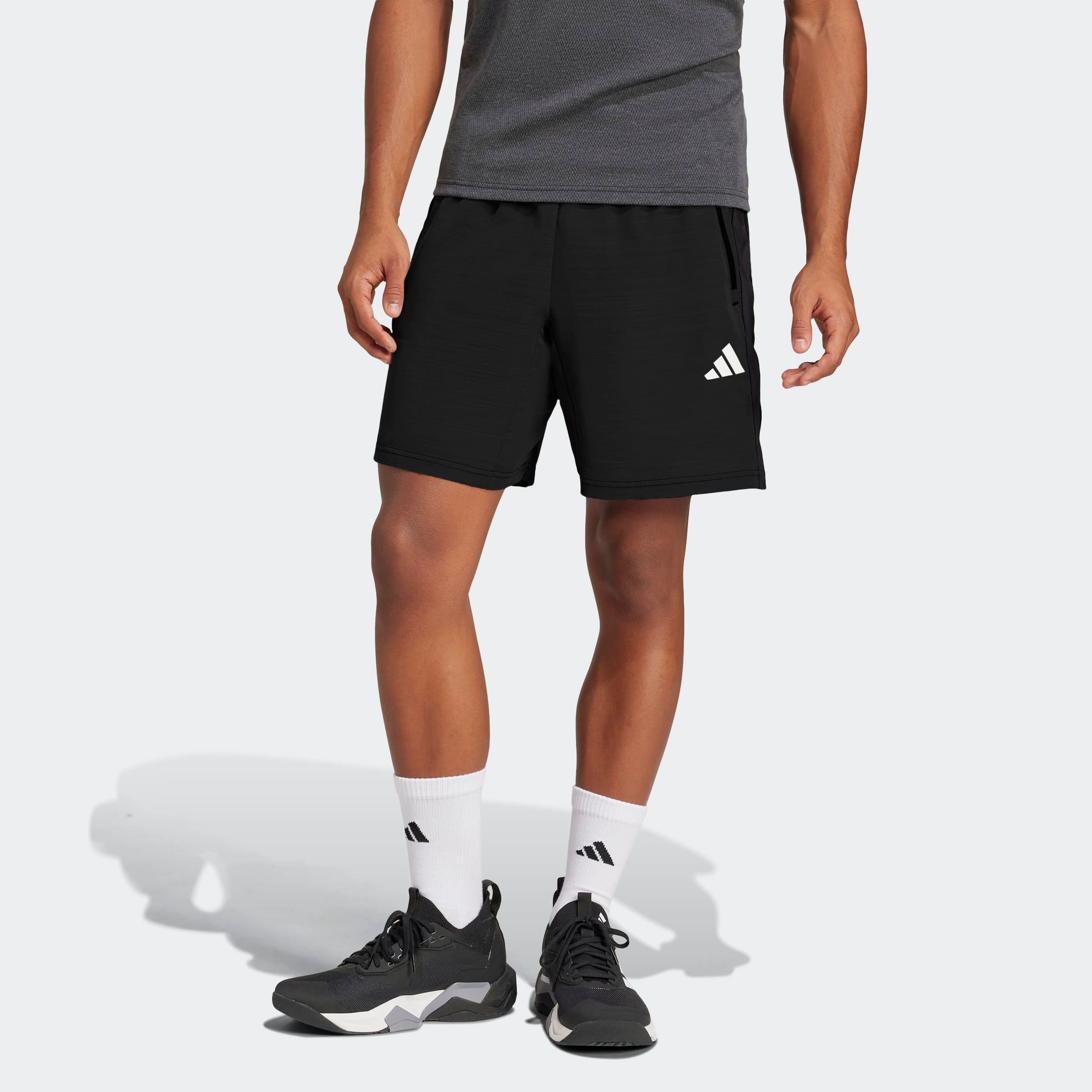 Image of adidas Performance Shorts "TRAIN ESSENTIALS WOVEN MÉLANGE" für Training und sportliche Aktivitäten, mit Reissverschlusstaschen
