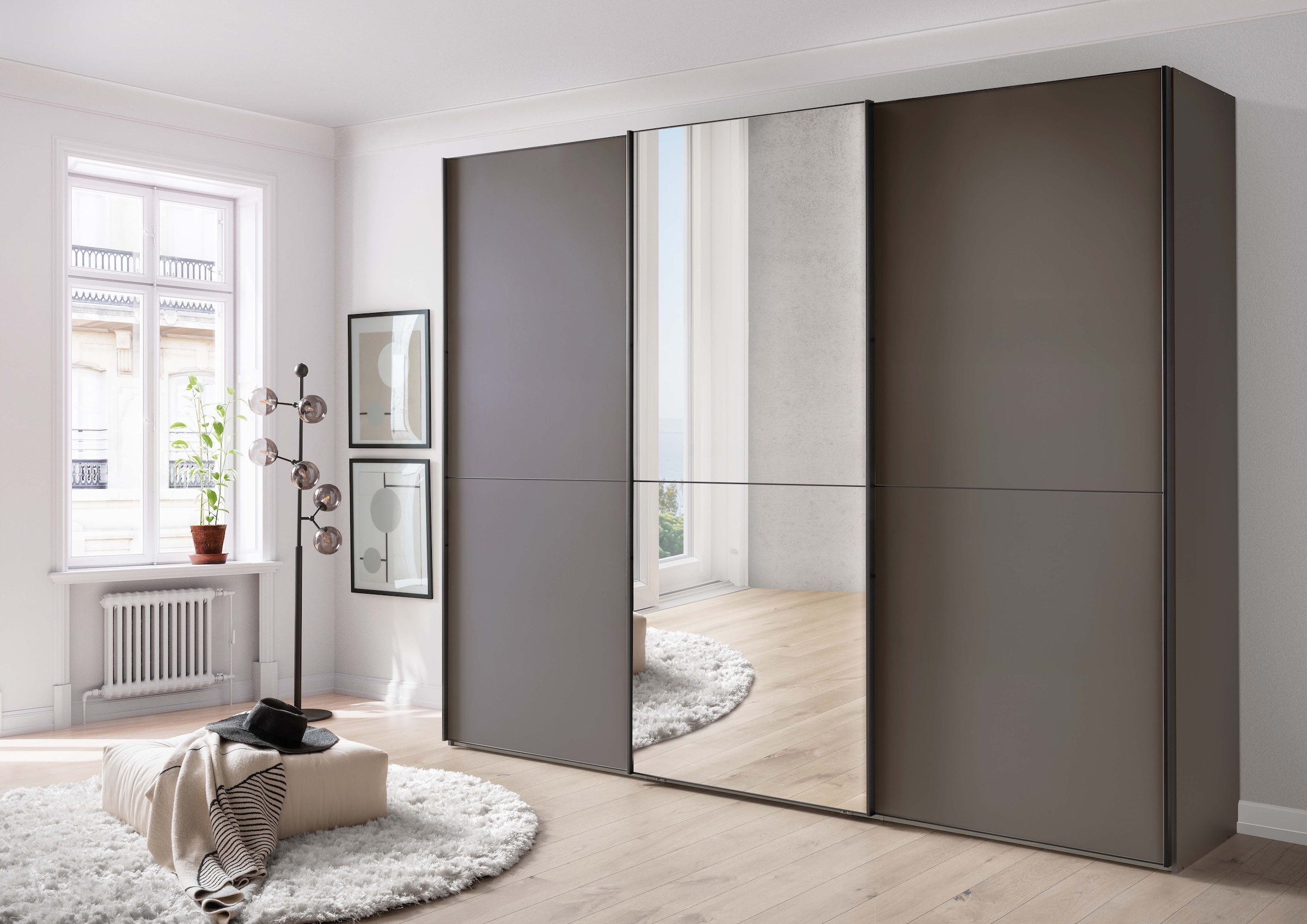 WIEMANN Schwebetürenschrank »Phoenix, Made in Germany, modernes Design, Highlight, Blickfang« Viele Farbkombinationen, in 4 Breiten und in 2 Höhen erhältlich,  maximaler Staurraum, inkl.Einlegeböden, Wäscheböden u. Dämpfer