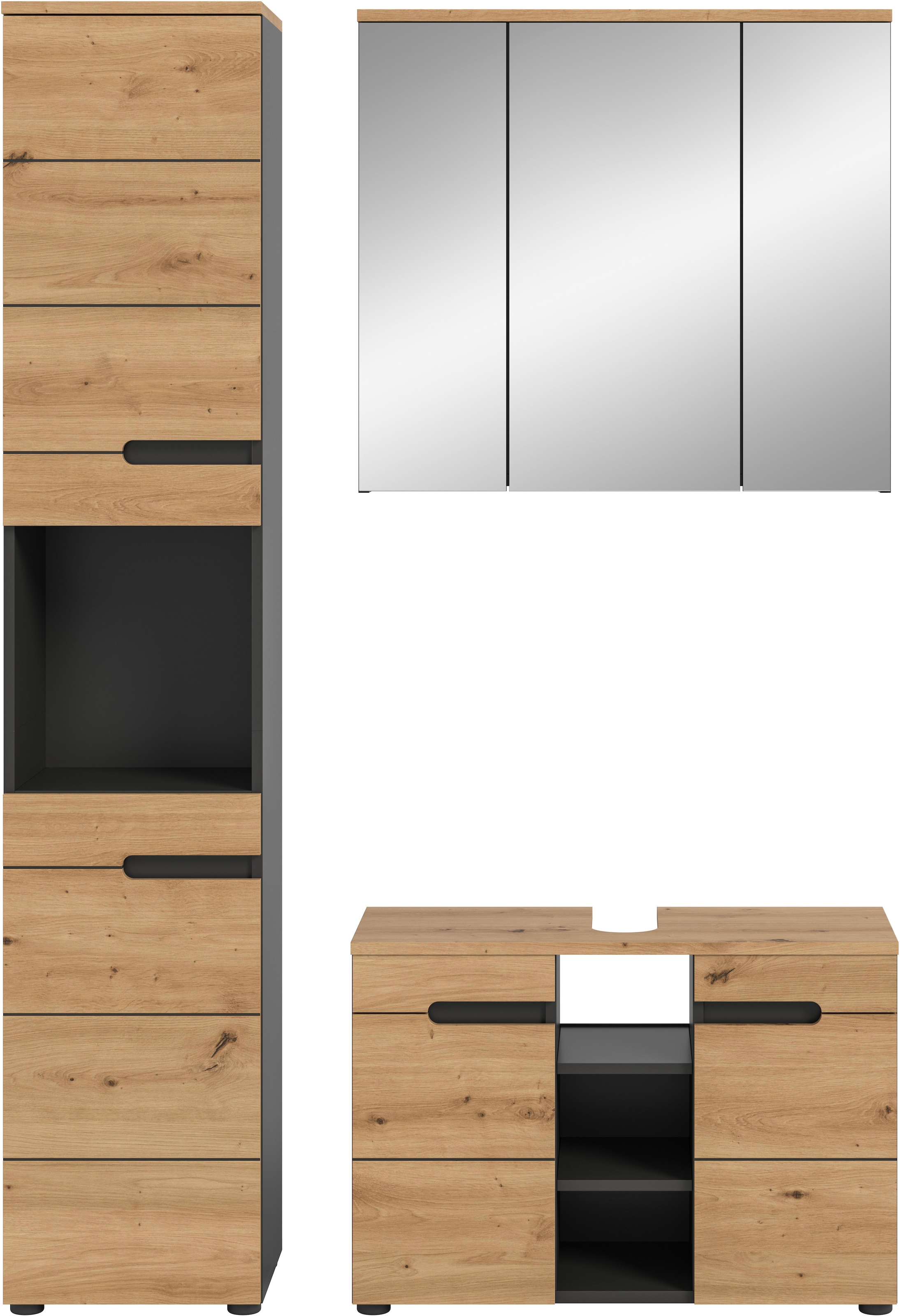 INOSIGN Badmöbel-Set »REHAT, 3-teilig, Breite 133 cm, mit grifflosen Fronten, bestehend aus:« 3 Stk. tlg.